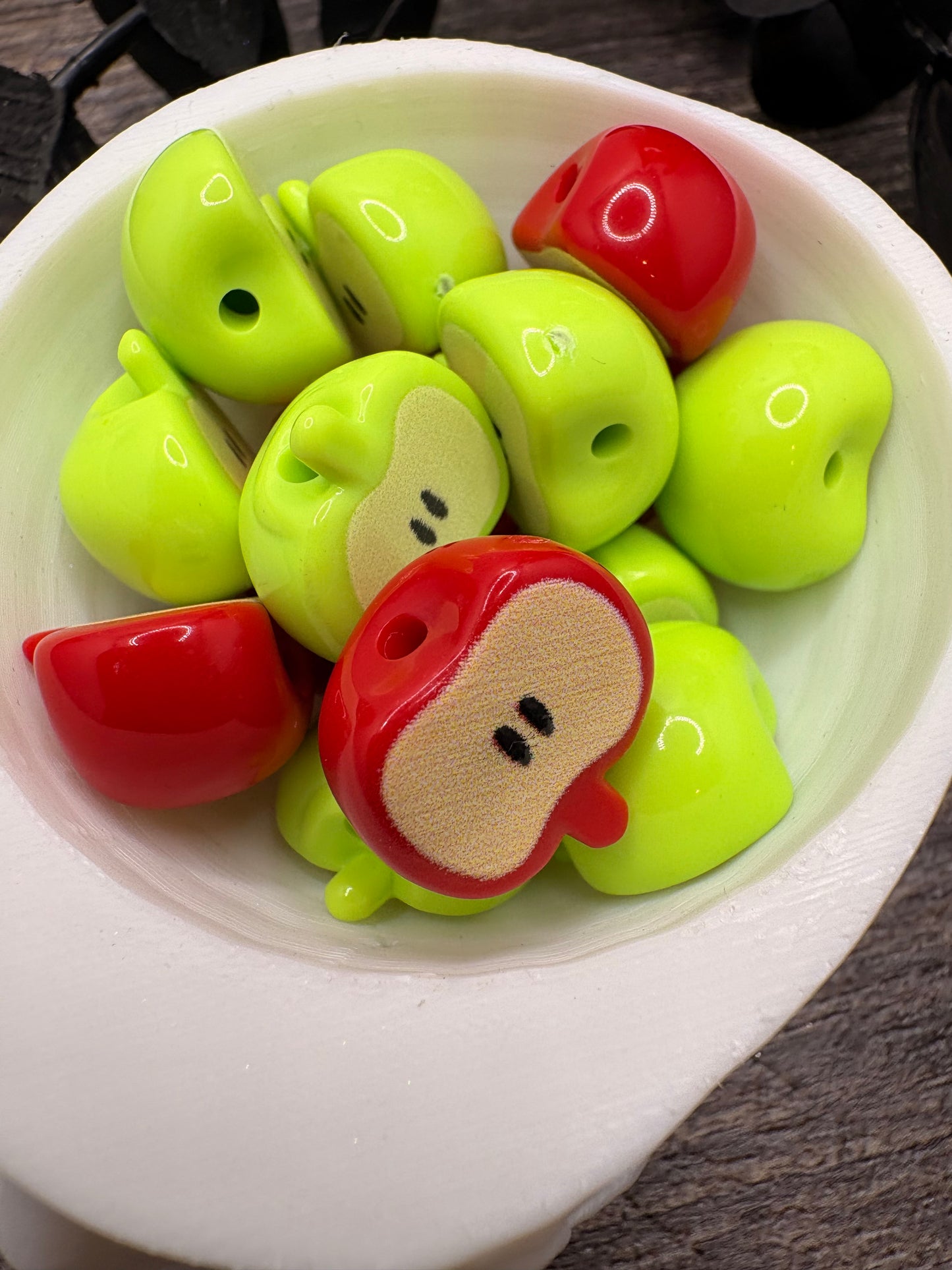 Apple Half Bead, acrylic beads for pens, beading supplies, Size 16mm, 5pc