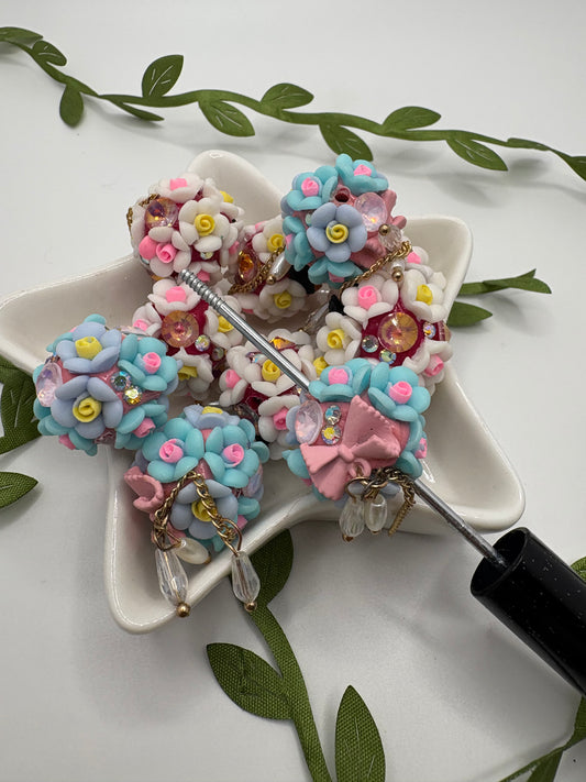 Flowers with bow fancy Beads, 22mm beads for pens, beading supplies, beading, 2pc