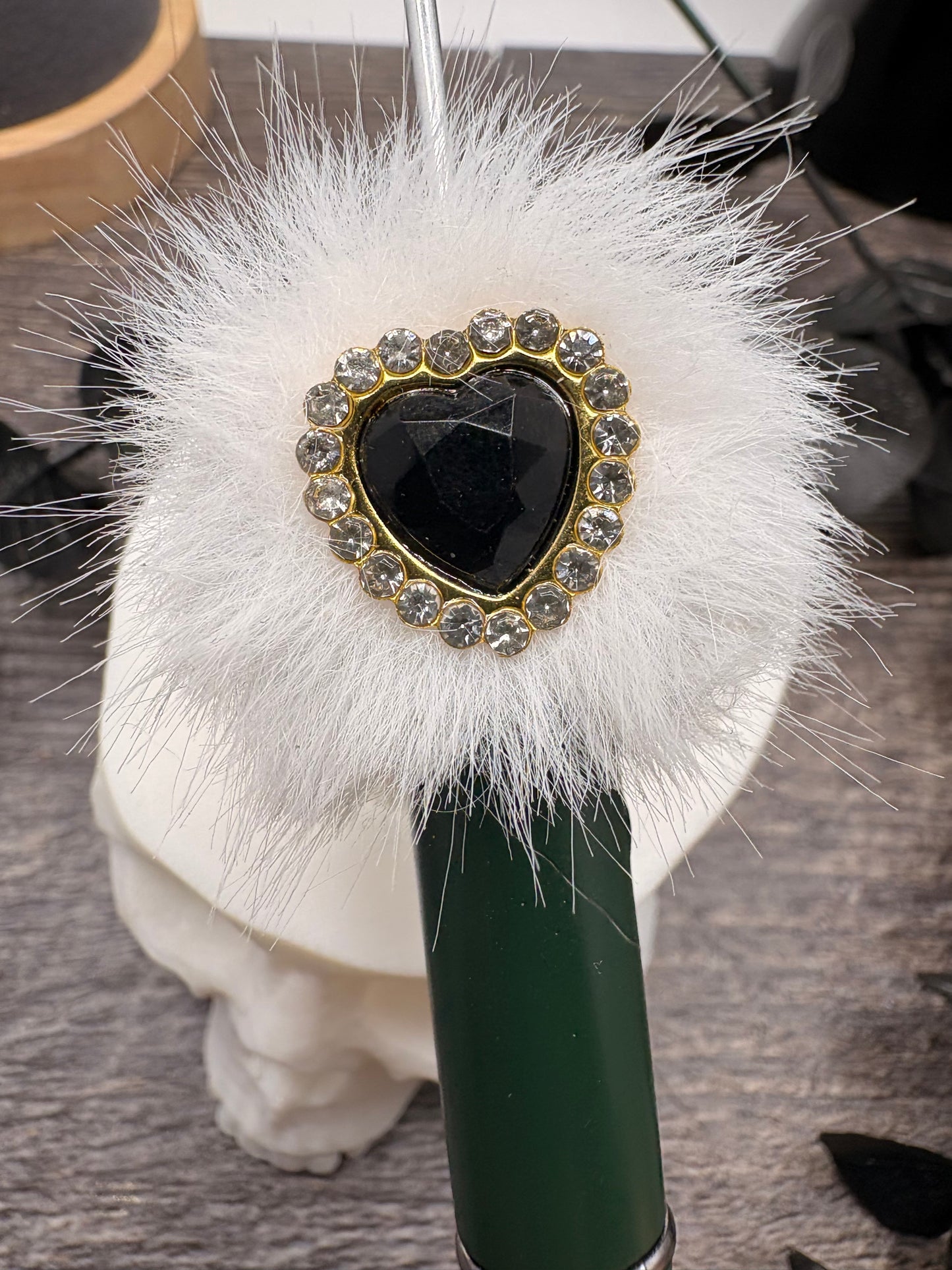 Faux Fluff Jeweled Heart Bead: 22.5mm beads for pens, beading supplies, beading, 1pc