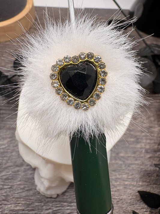 Faux Fluff Jeweled Heart Bead: 22.5mm beads for pens, beading supplies, beading, 1pc