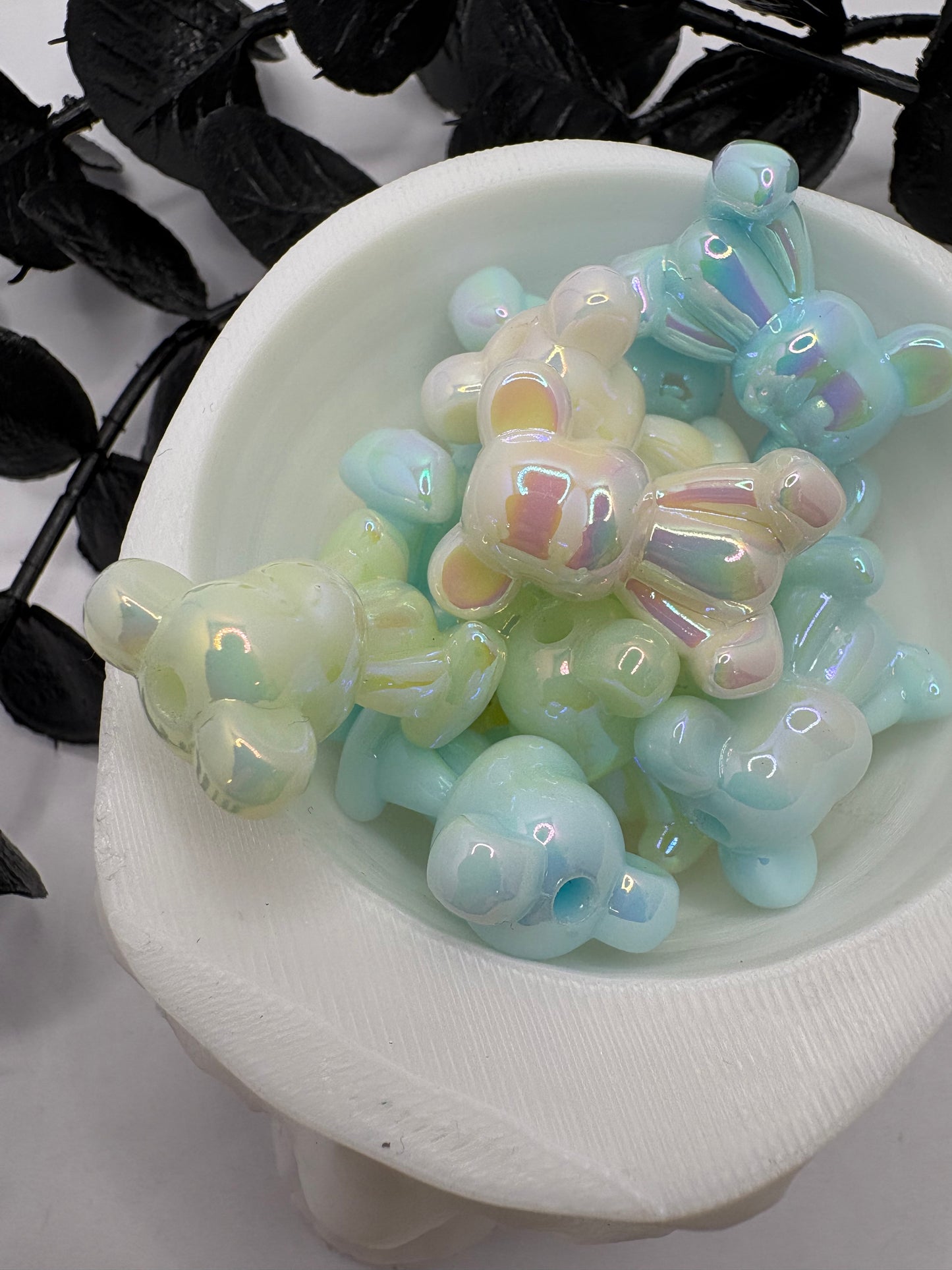 UV star glow mini pastel bear beads, color mix 5pc, 24mm, star speckled glow, 2.5mm hole