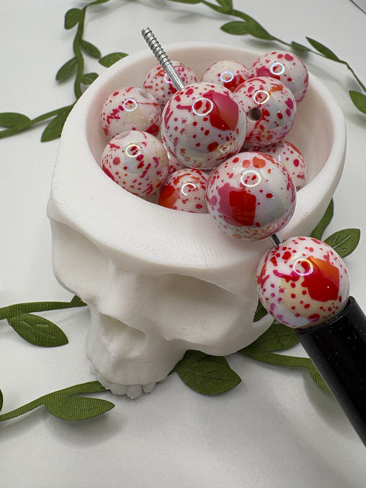 Red Splattered UV bubblegum bead, acrylic 16mm beads for pens, beading supplies, bubblegum beads, holo beads, beading, blood-splattered