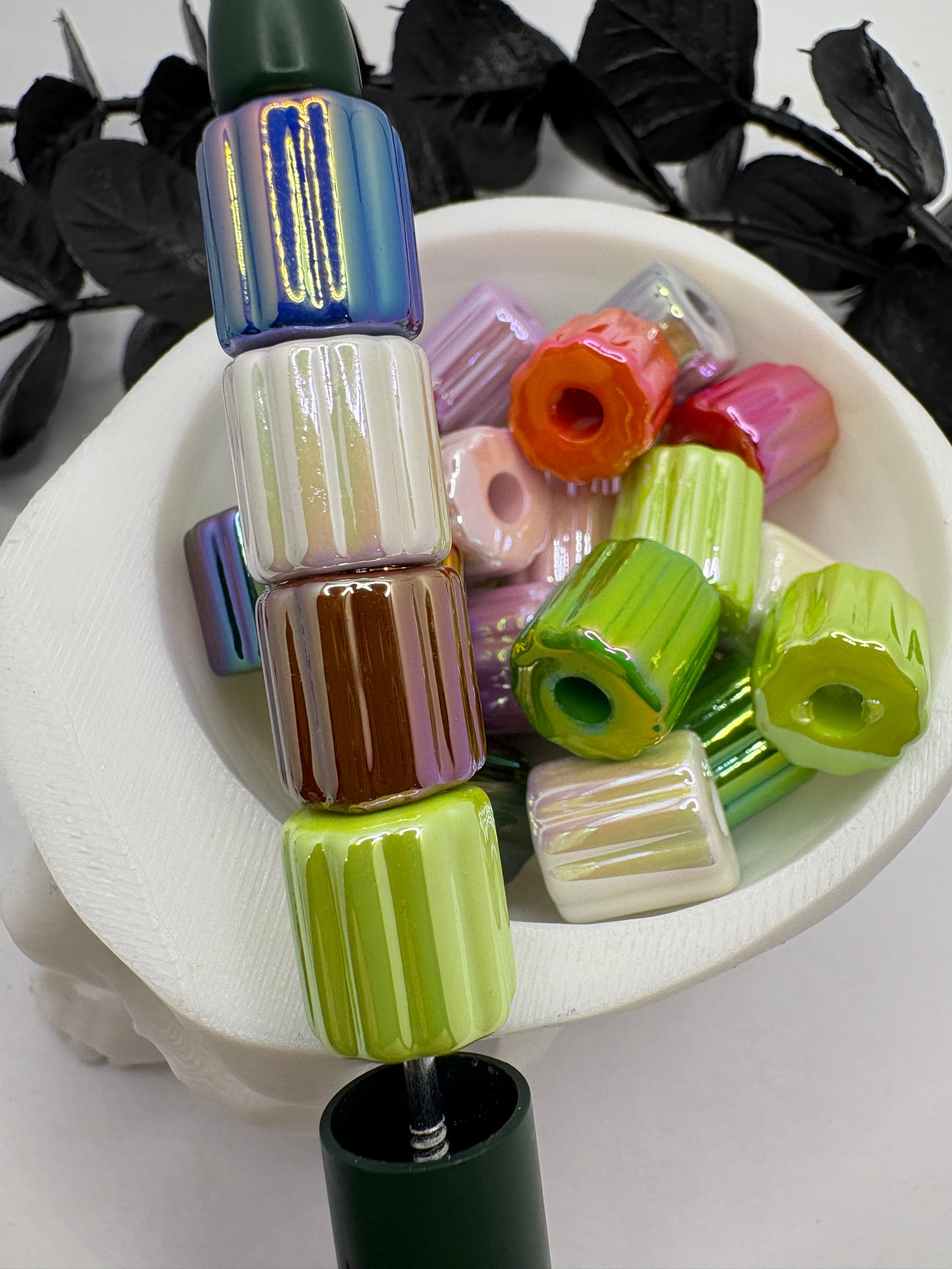 Cylinder tube multi color bead, acrylic 12mm beads for pens, beading supplies, beading, mixed color