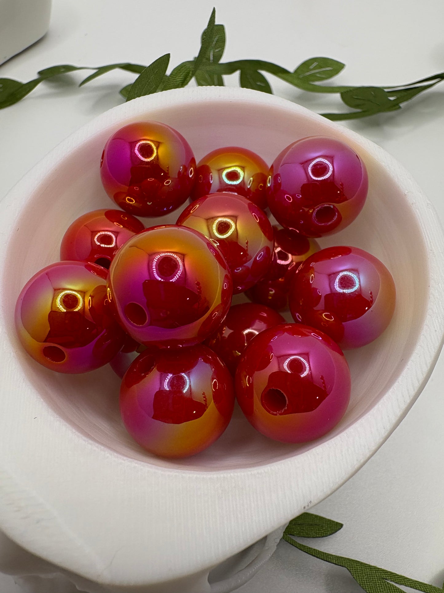 Strawberry holo, acrylic 16mm beads for pens, beading supplies, bubblegum beads, holo beads, beading, dark pink bead