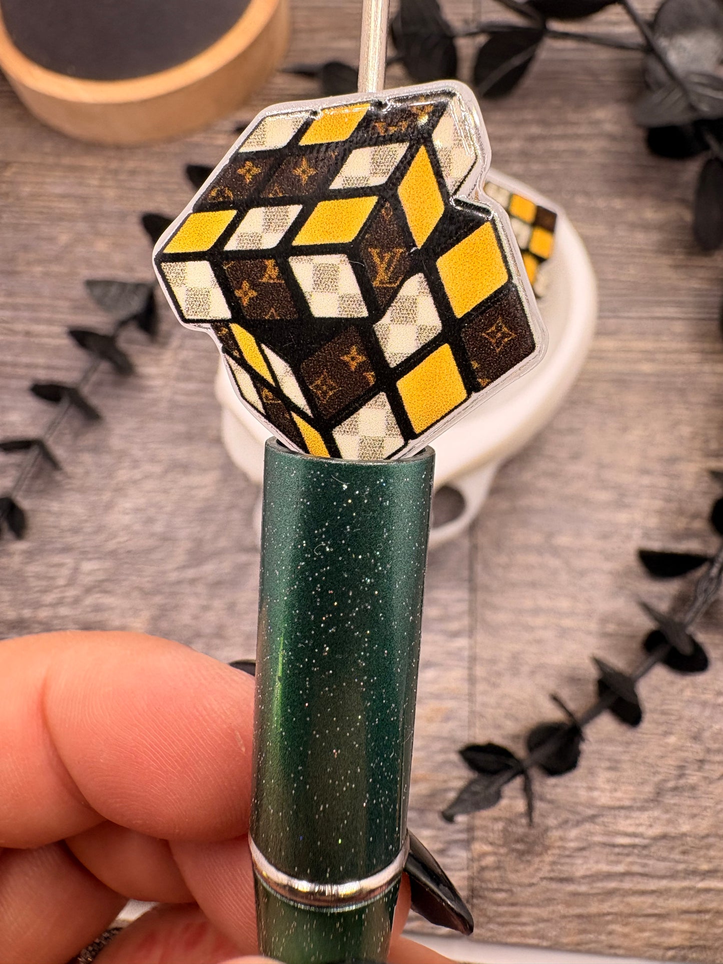 Rubics cube LV bead, acrylic beads for pens, beading supplies, beading, 25.5mm, 1pc