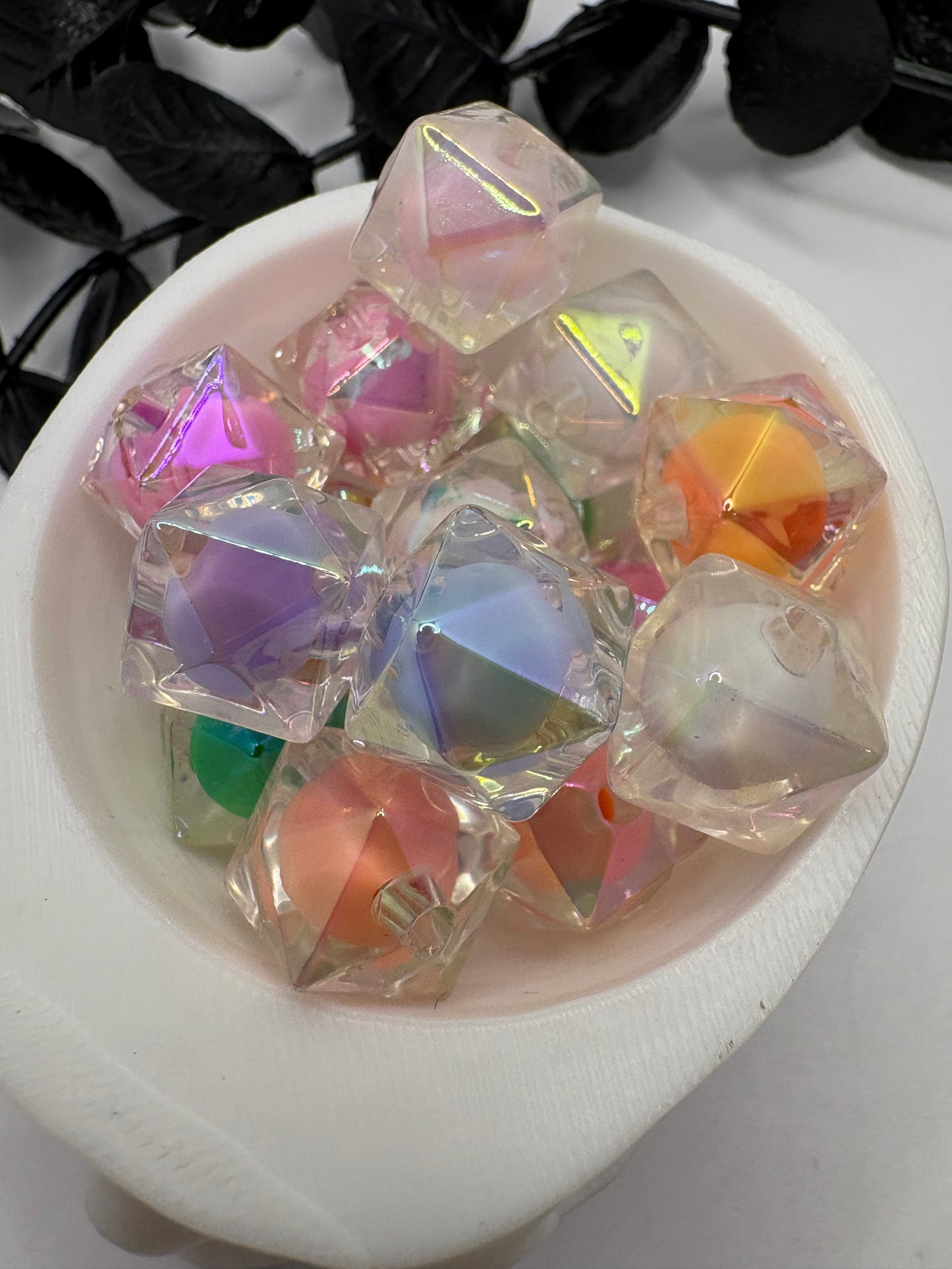 Double Hex spring pastel beads, acrylic 16mm beads for pens, beading supplies, bubblegum beads, multicolored iridescent bead 2.5mm hole