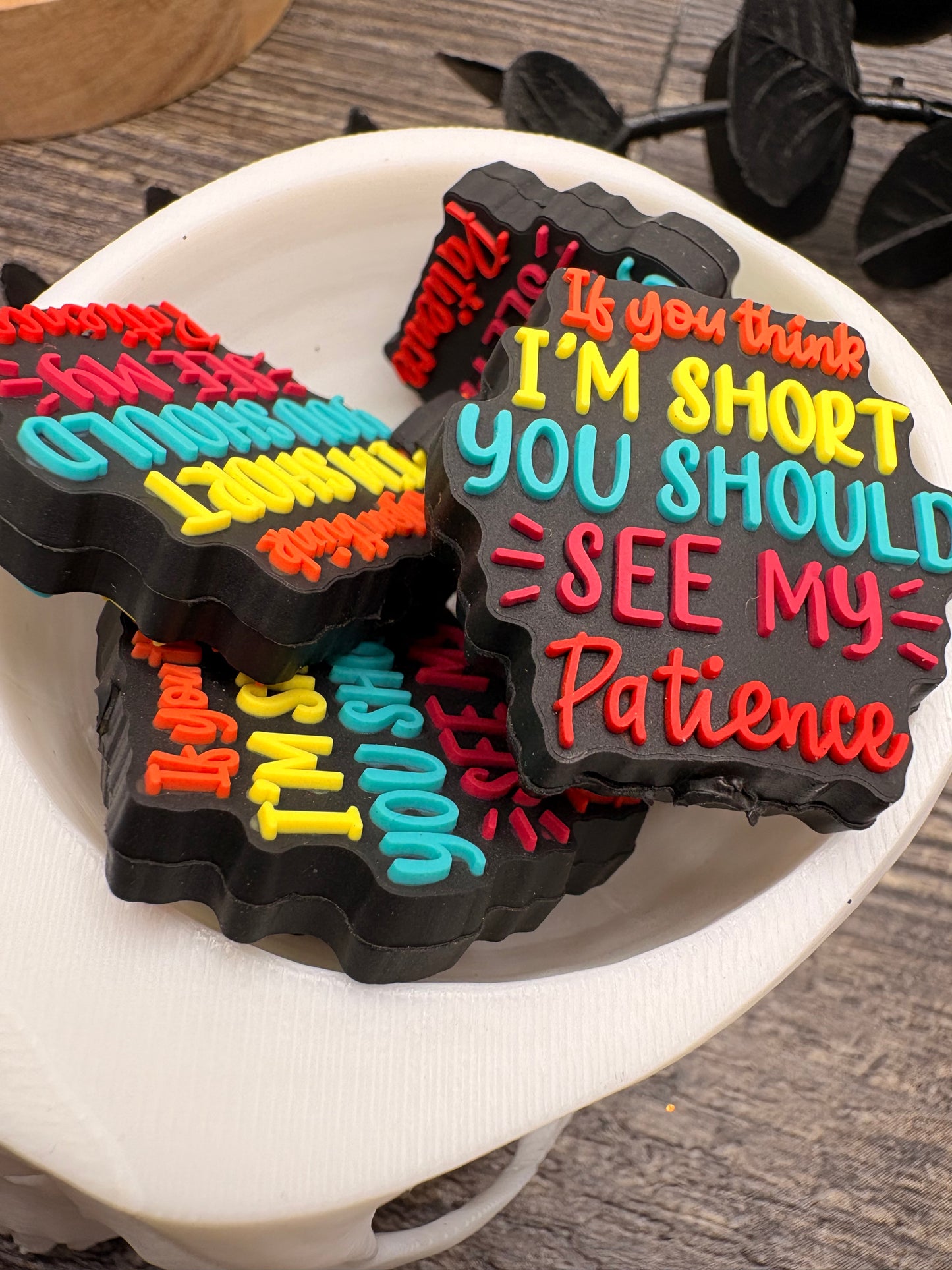 Short patience adult humor bead, Silicone focal, silicone bead for pens, crafting beads, supply focal, 29.5mm, 1pc