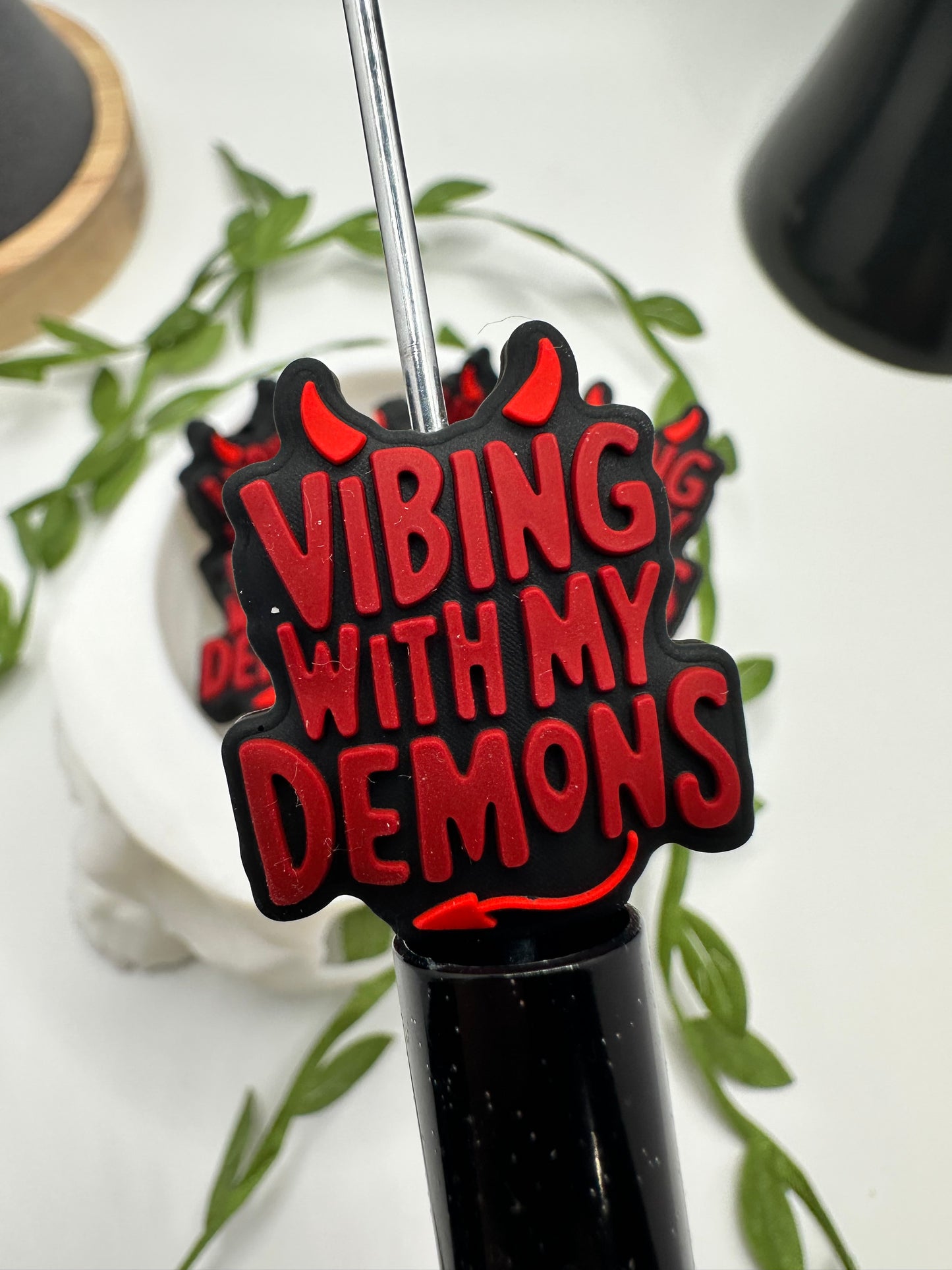 Vibing with my Demons, bead for pens, crafting beads, supplies, focal, supply bead, silicone focal  beadable items,  1pc 27mm