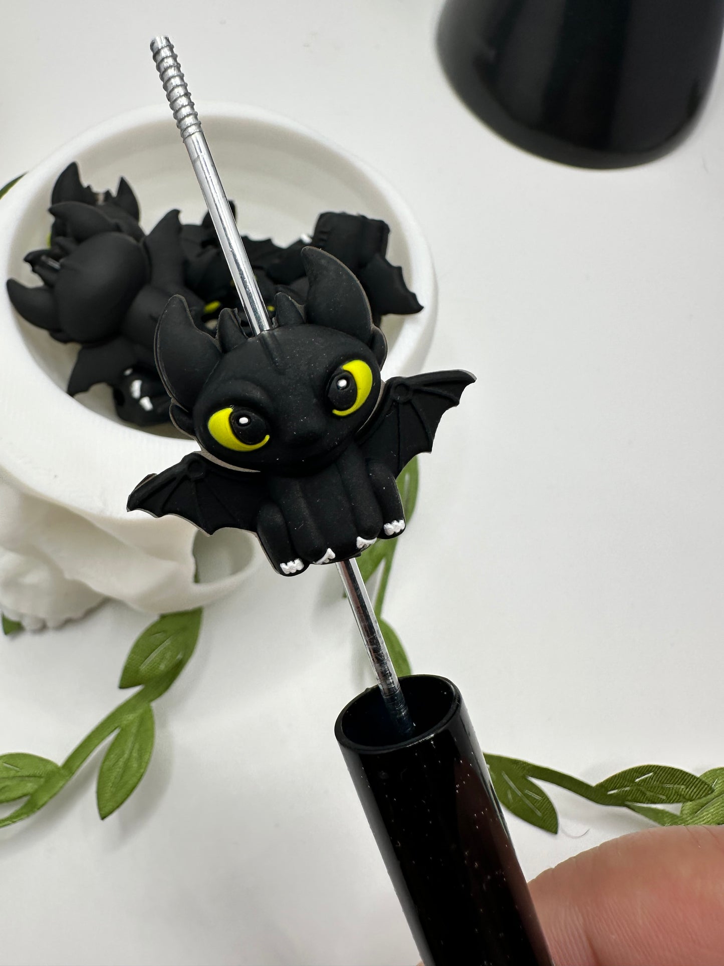3D black dragon, cute silicone mushy bead, beads for pens,  printed silicone bead, focal bead, 25.5mm