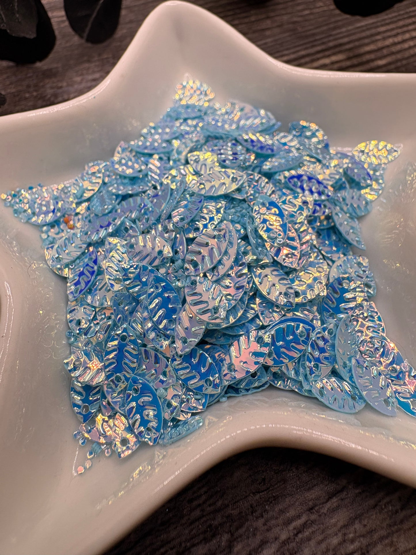 Steel Blue: holographic leaf sequins, 10g Wt.
