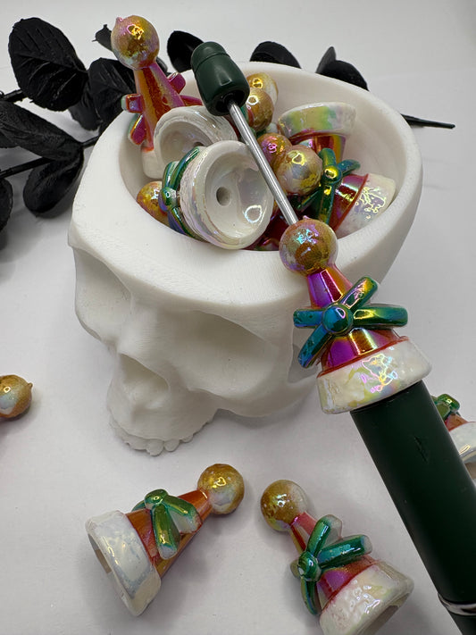 Christmas bow hat bead, beadable pen bead, big focal bead 3d acrylic 5pc