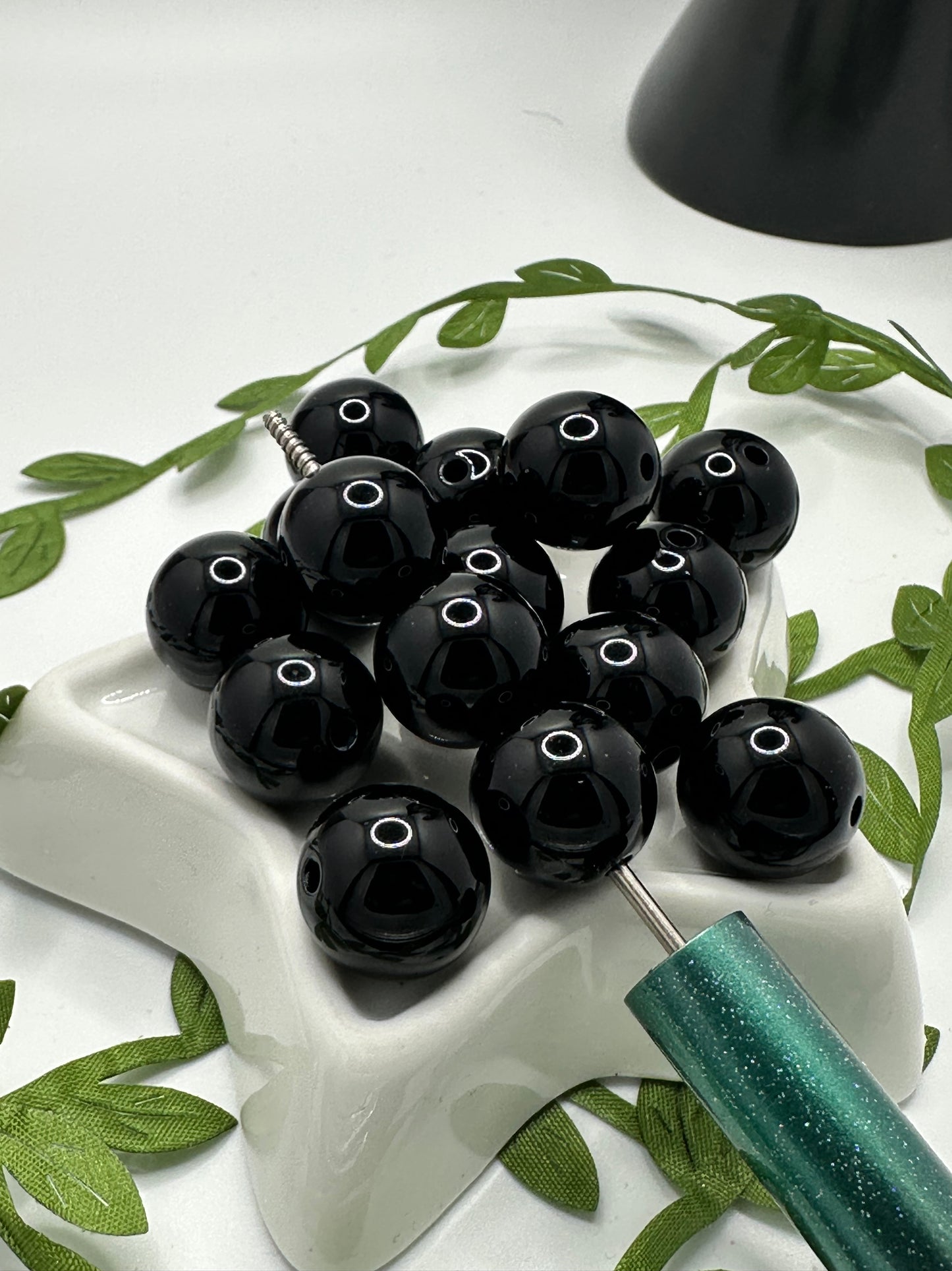 Black round bubblegum bead, acrylic 15mm beads for pens, beading supplies, beading, Solid Black gloss bead