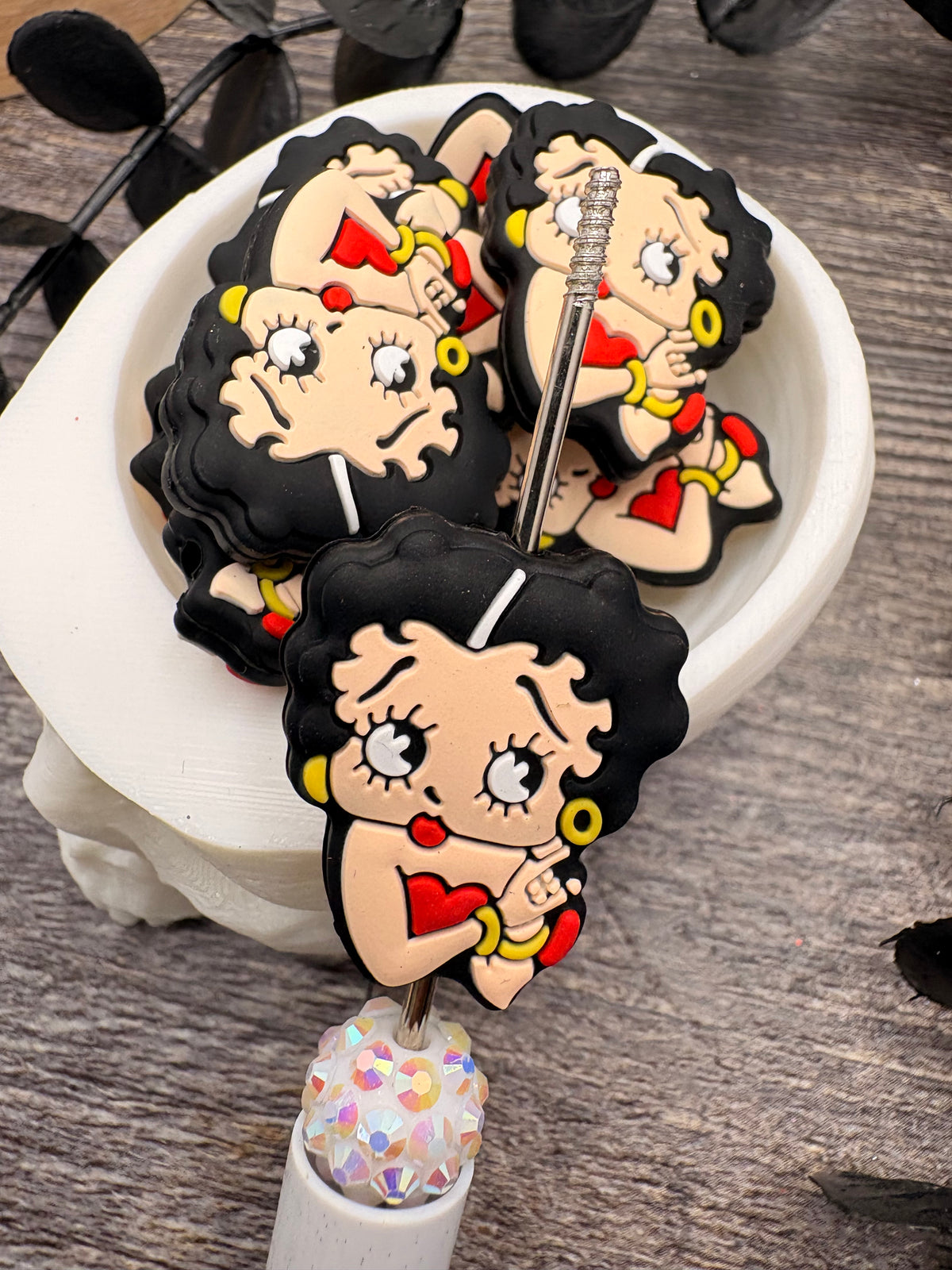 Betty Character bead, Silicone focal, silicone bead for pens, crafting beads, supply focal, 30mm, 1pc