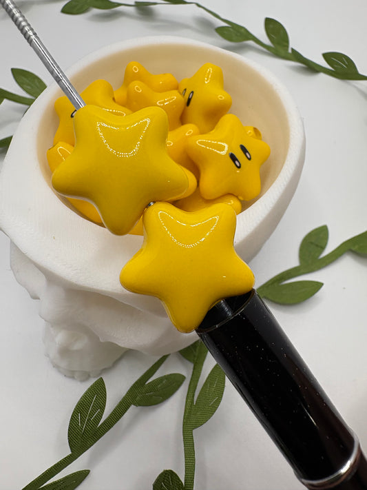 Yellow star bead, acrylic 20mm beads for pens, beading supplies, beading, 2pc