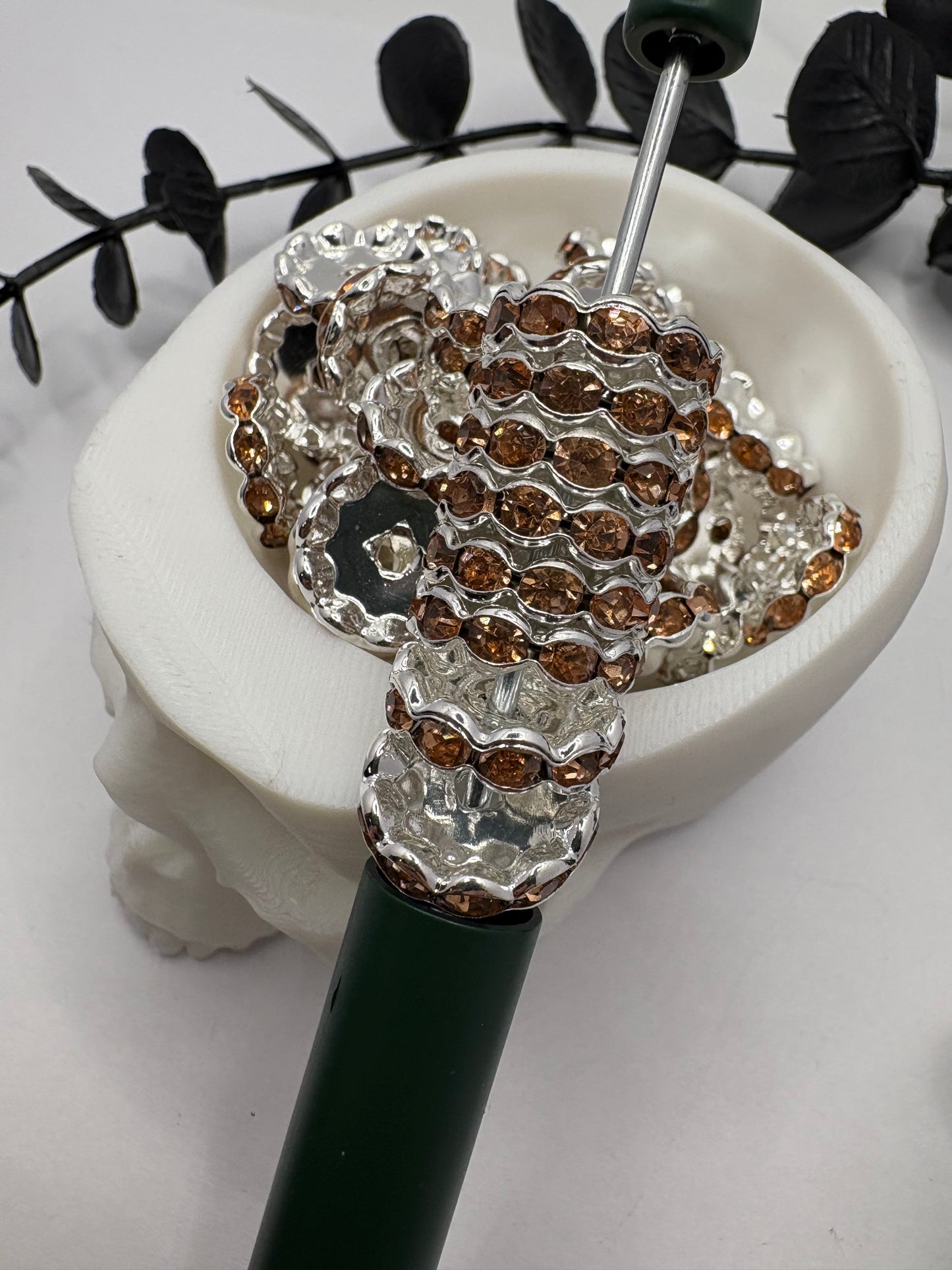 Honey and Silver Rhinestone bead spacer, 14.5mm for pens, beading supplies, beading, 10pc spacers