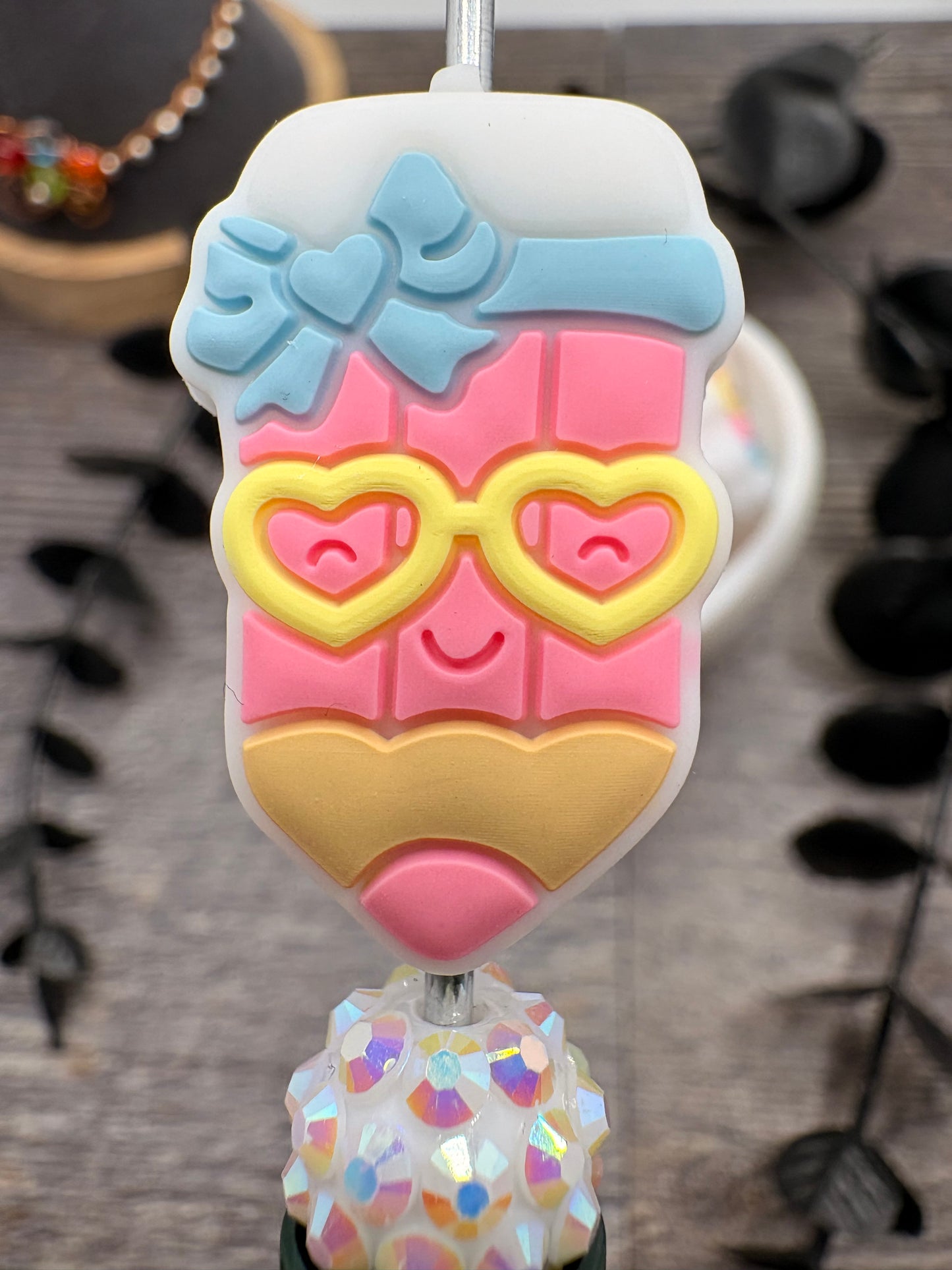 Cute Pencil bead, Silicone focal, silicone bead for pens, crafting beads, supply focal, 29.5mm, 1pc