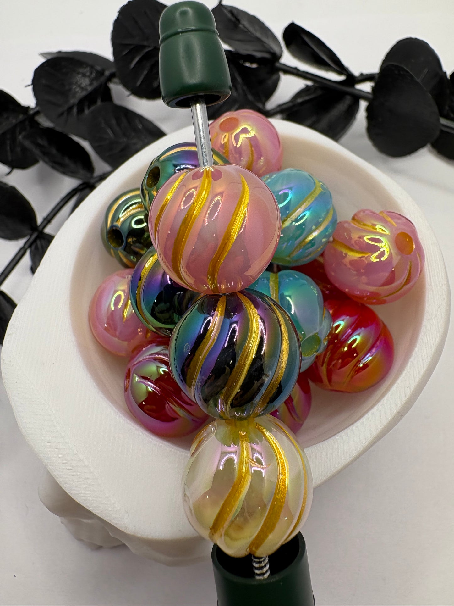 Mixed golden swirl pumpkin bubblegum bead, acrylic 15.5mm beads for pens, beading supplies, mixed color