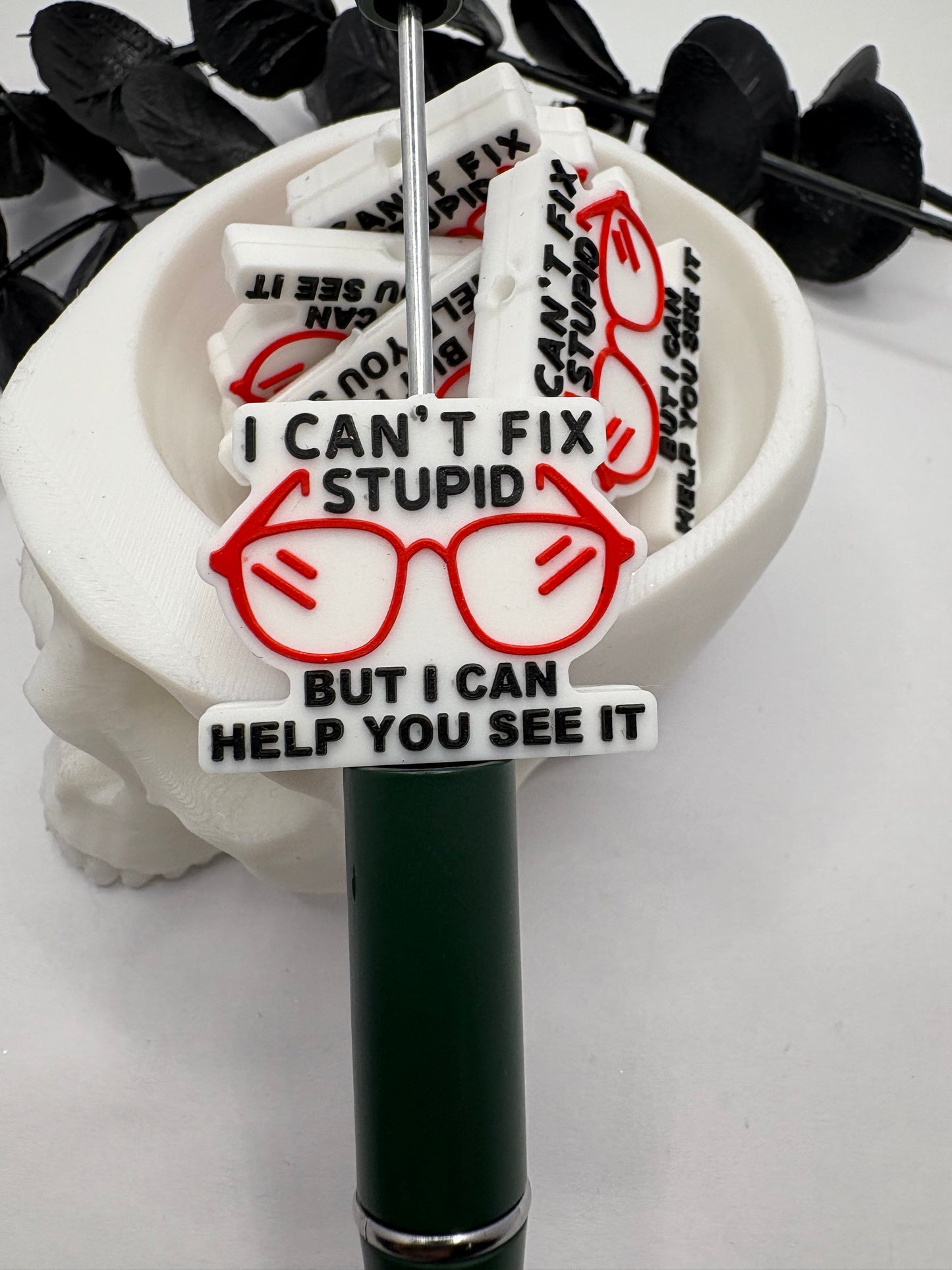 Can't Fix Funny Bead, Silicone focal bead, cute bead for pens, double sided print 24.5mm, 1pc