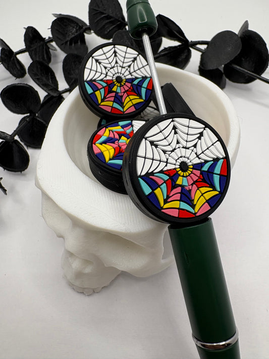 Stained Glass web Bead, Silicone focal bead, cute bead for pens, double sided print 29mm, 1pc