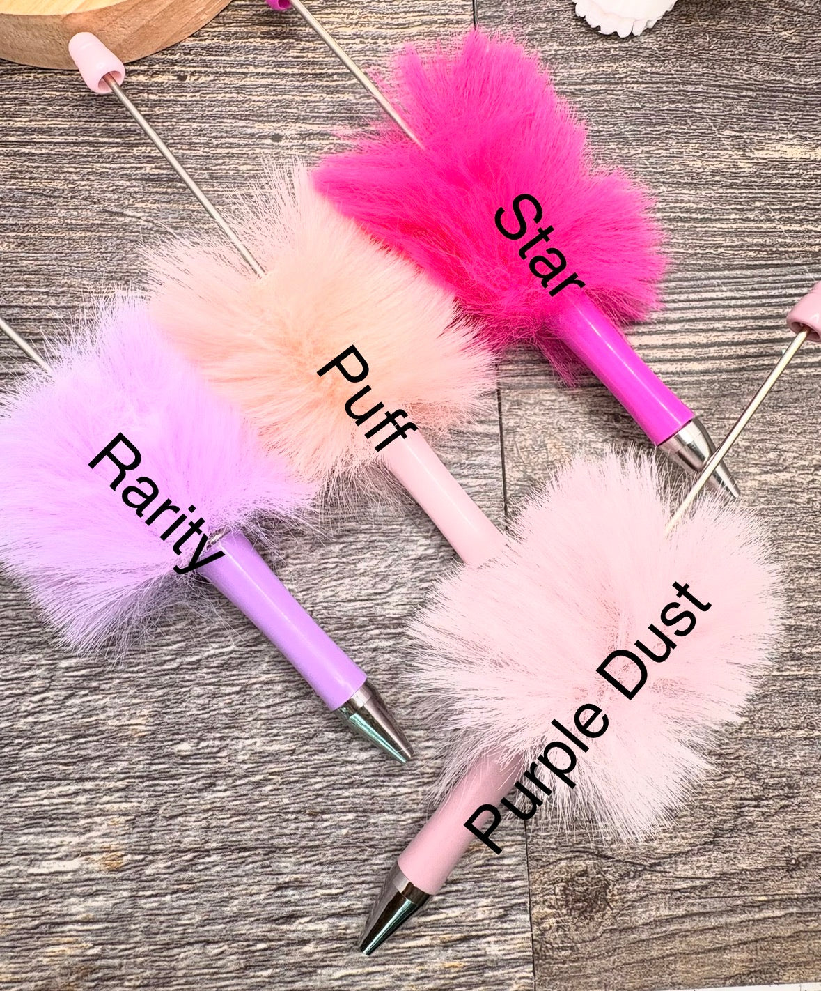 Faux Fur Fluff Pens, Beadable pen blank, black ink, pen for silicone beads, for acrylic beads, pens for crafting, beadable blanks supplies