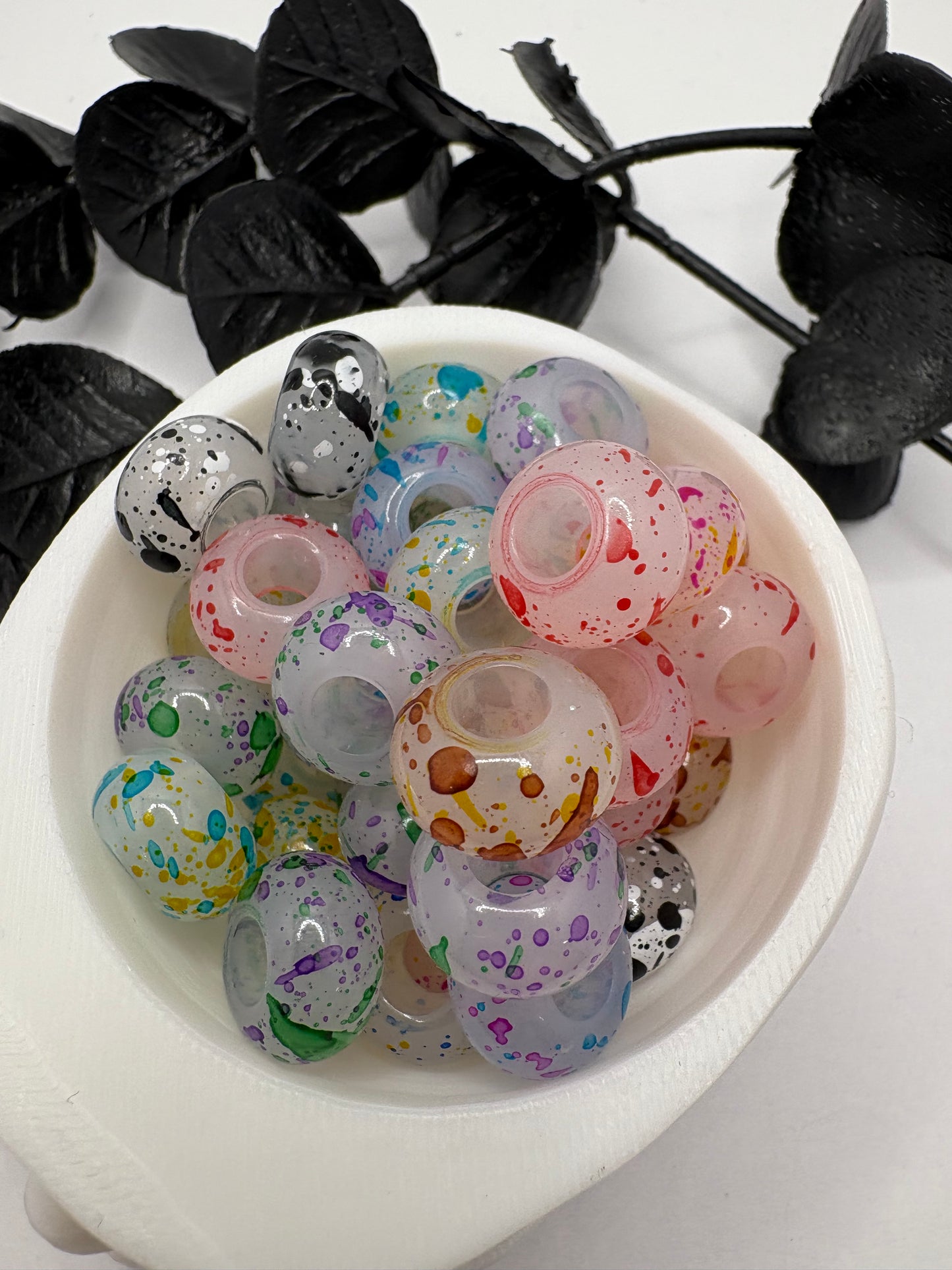14mm Splattered Abacus acrylic spacer, beads for pens, beading supplies, beading, 5pc spacers, jewelry making