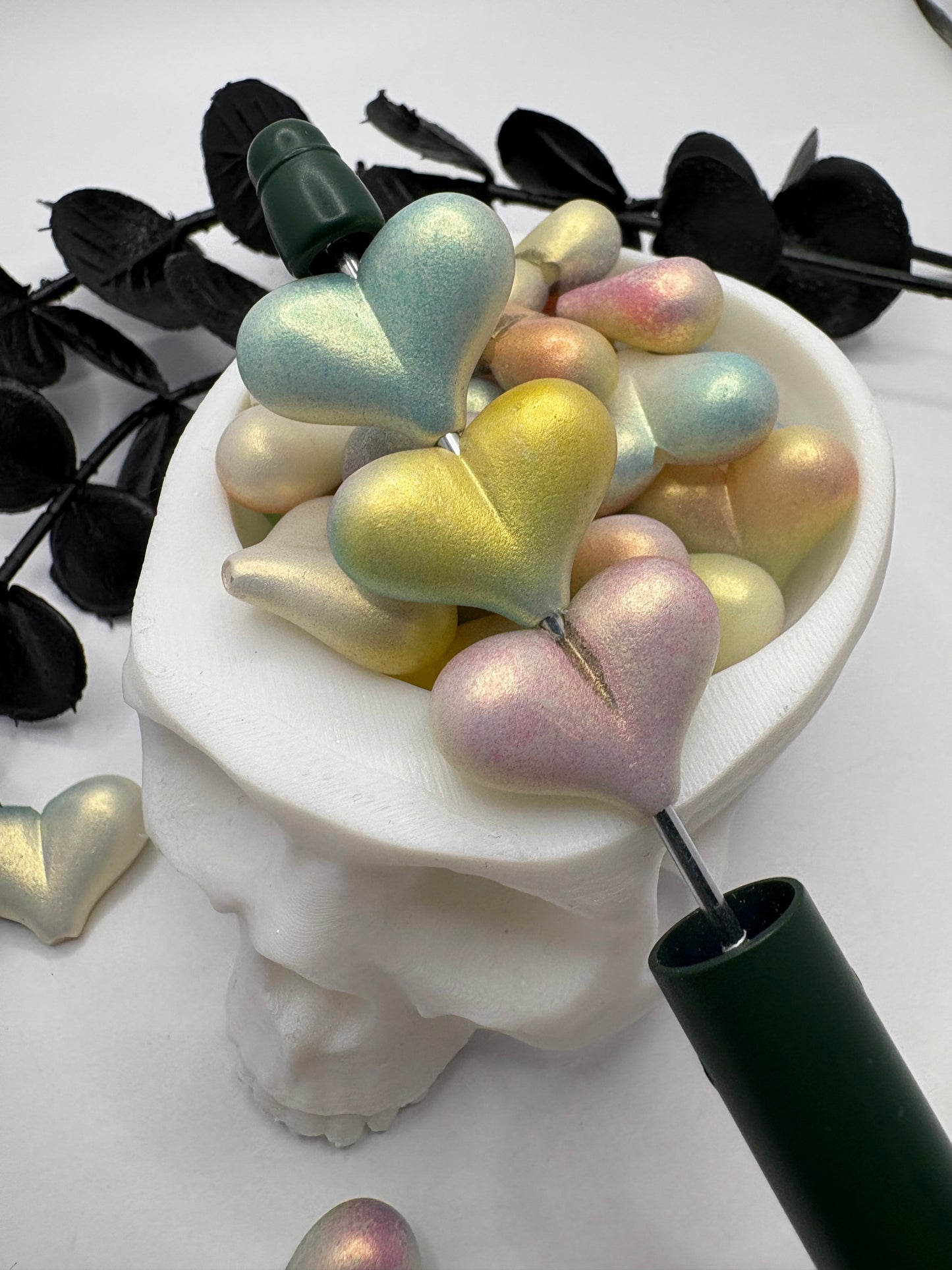 Ombre matte puff heart 5pc bead, acrylic 17mm beads for pens, beading supplies, beading heart 5pc mix