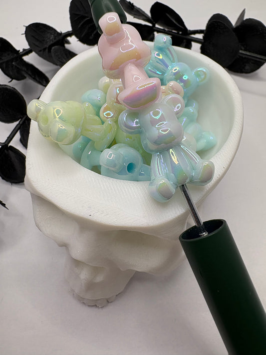 UV star glow mini pastel bear beads, color mix 5pc, 24mm, star speckled glow, 2.5mm hole