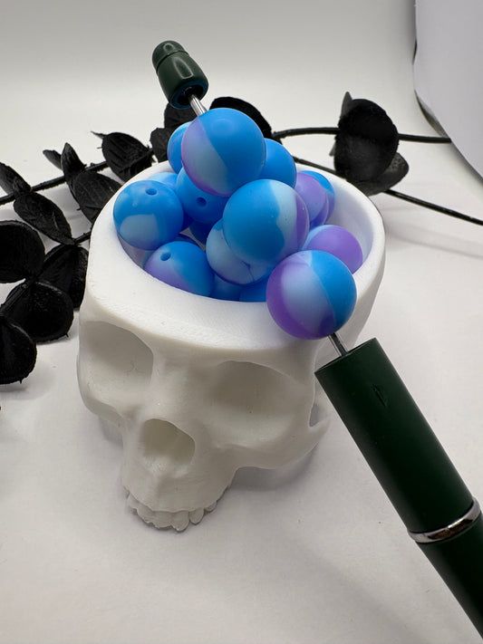 Silicone Blurple Swirl bead, 15mm beads for pens, beading supplies, beading, pvc silicone beads