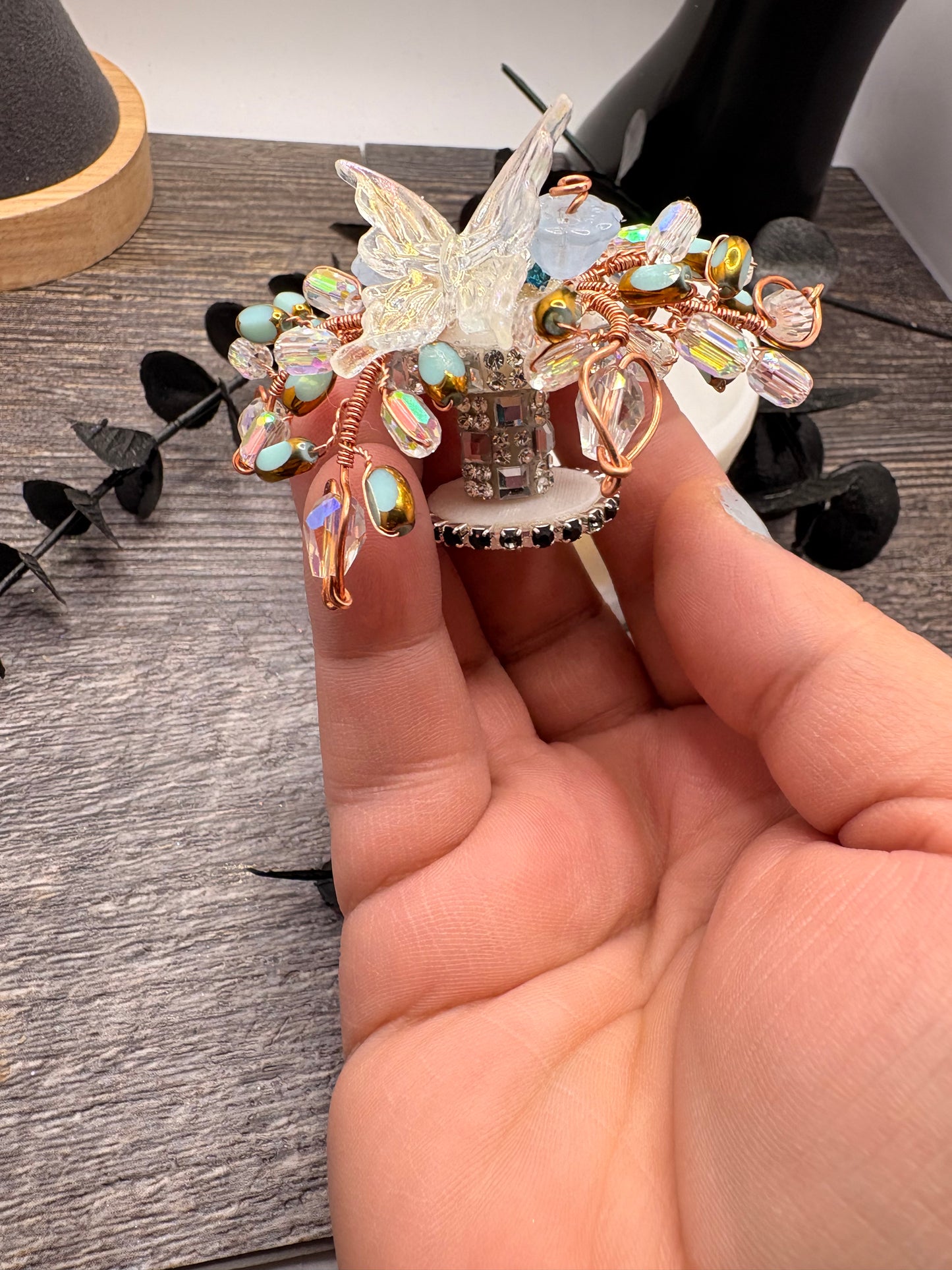 Fancy Custom Wire Wrapped Copper Plant bead: 1pc beaded plant bead 1.75in