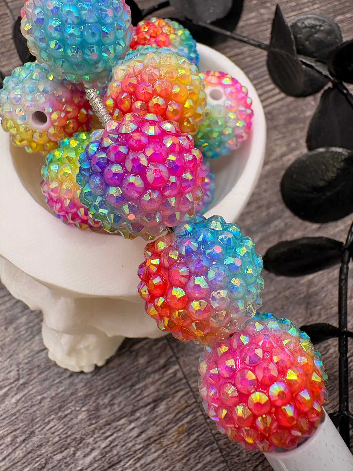 Acrylic rainbow rhinestone Beads, 20mm beads for pens, beading supplies, beading, 5pc