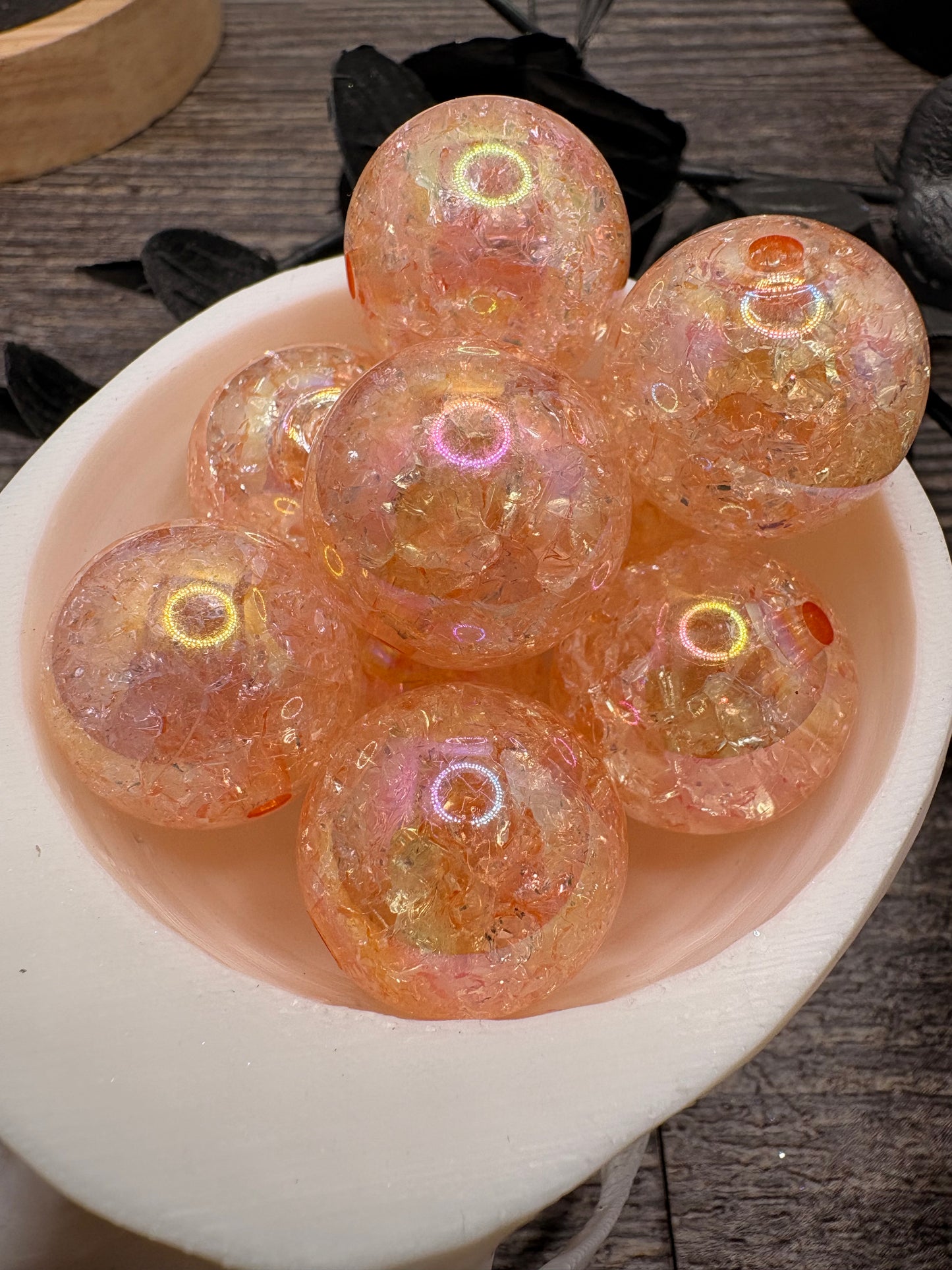 Peach Crackle Acrylic Beads: 20mm, 10pc