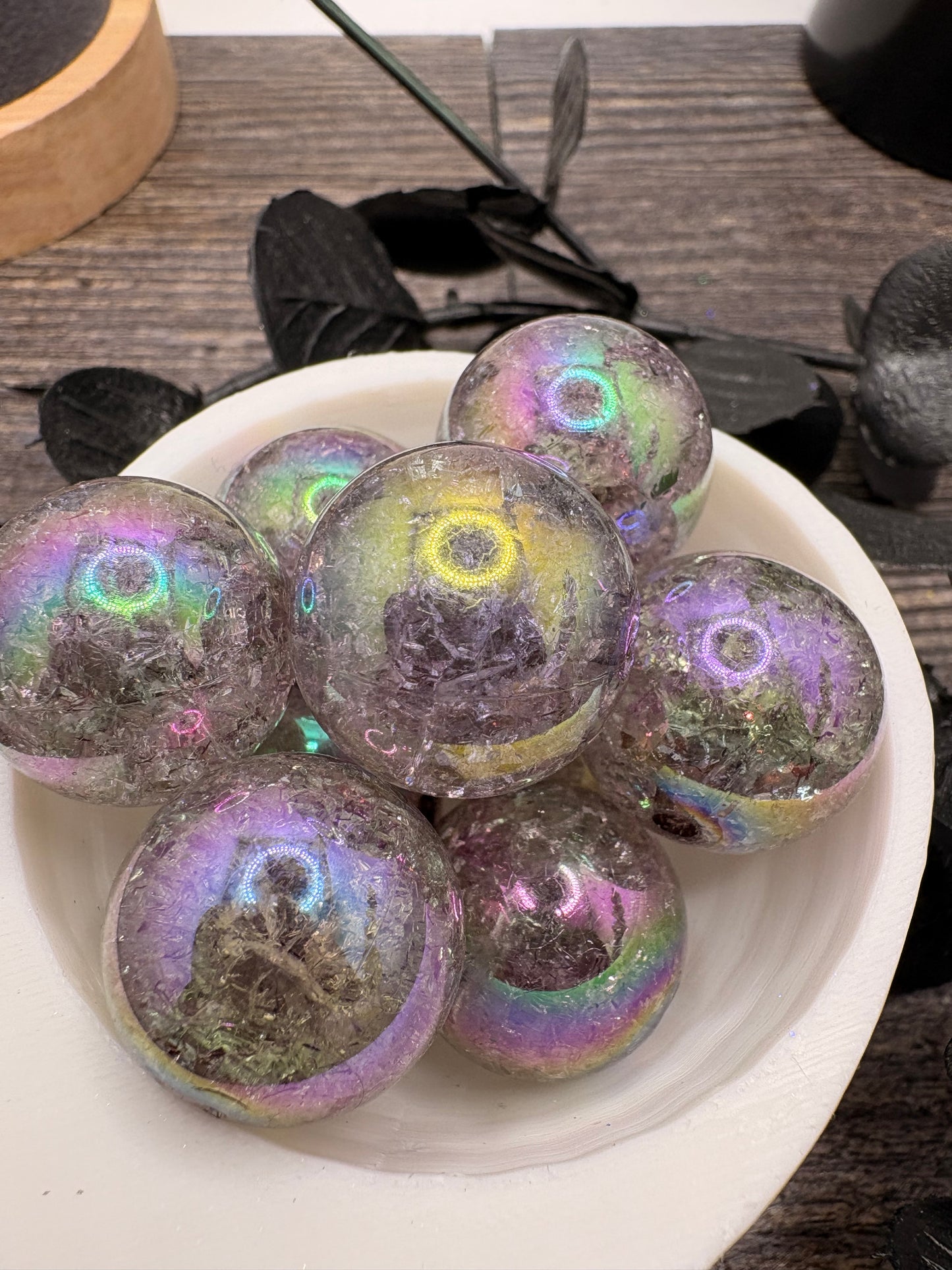 Grey Holo Crackle Acrylic Beads: 20mm, 10pc