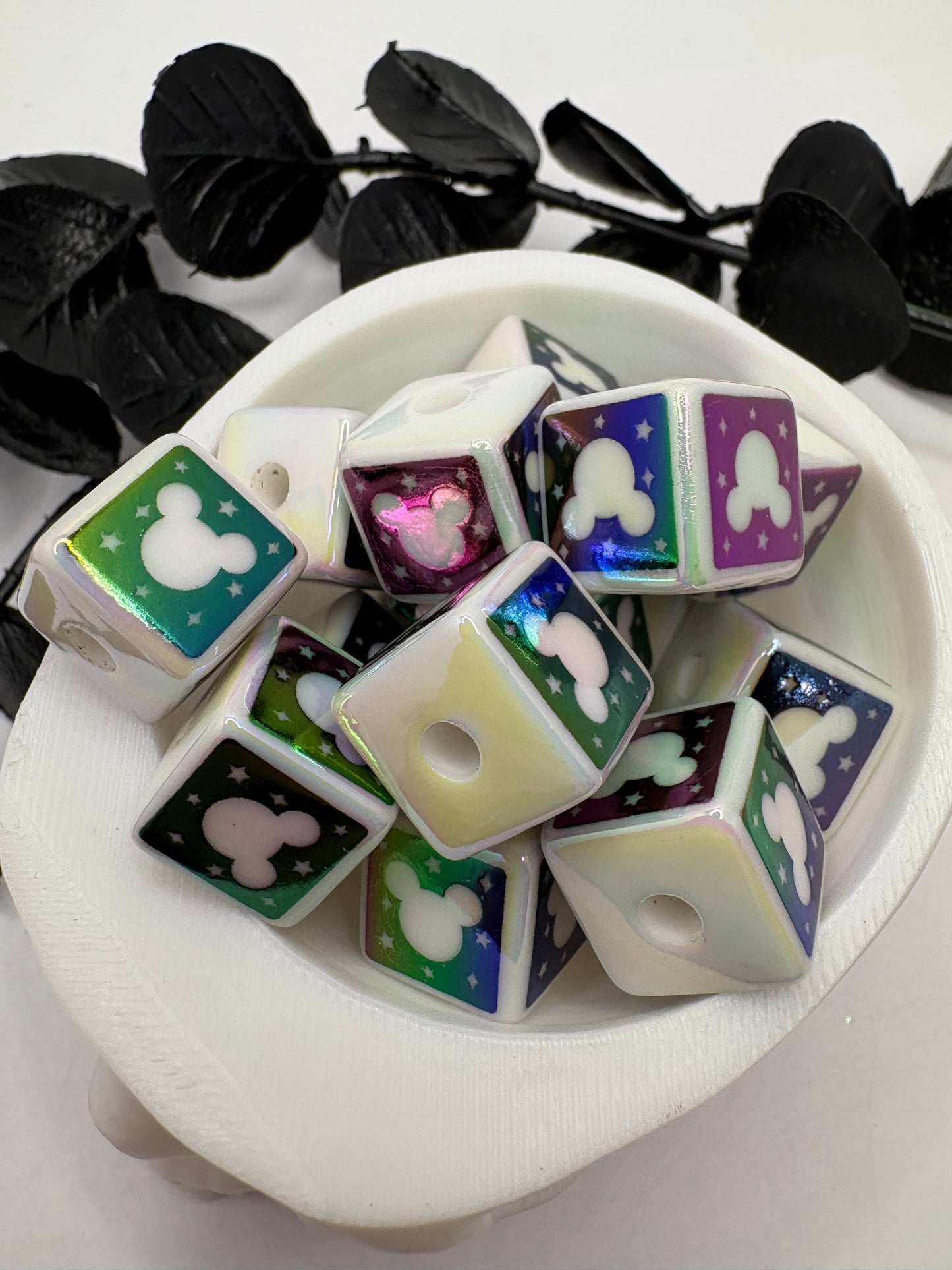 Mouse head Cube beads, acrylic 15mm beads for pens, beading supplies, bubblegum bead mouse