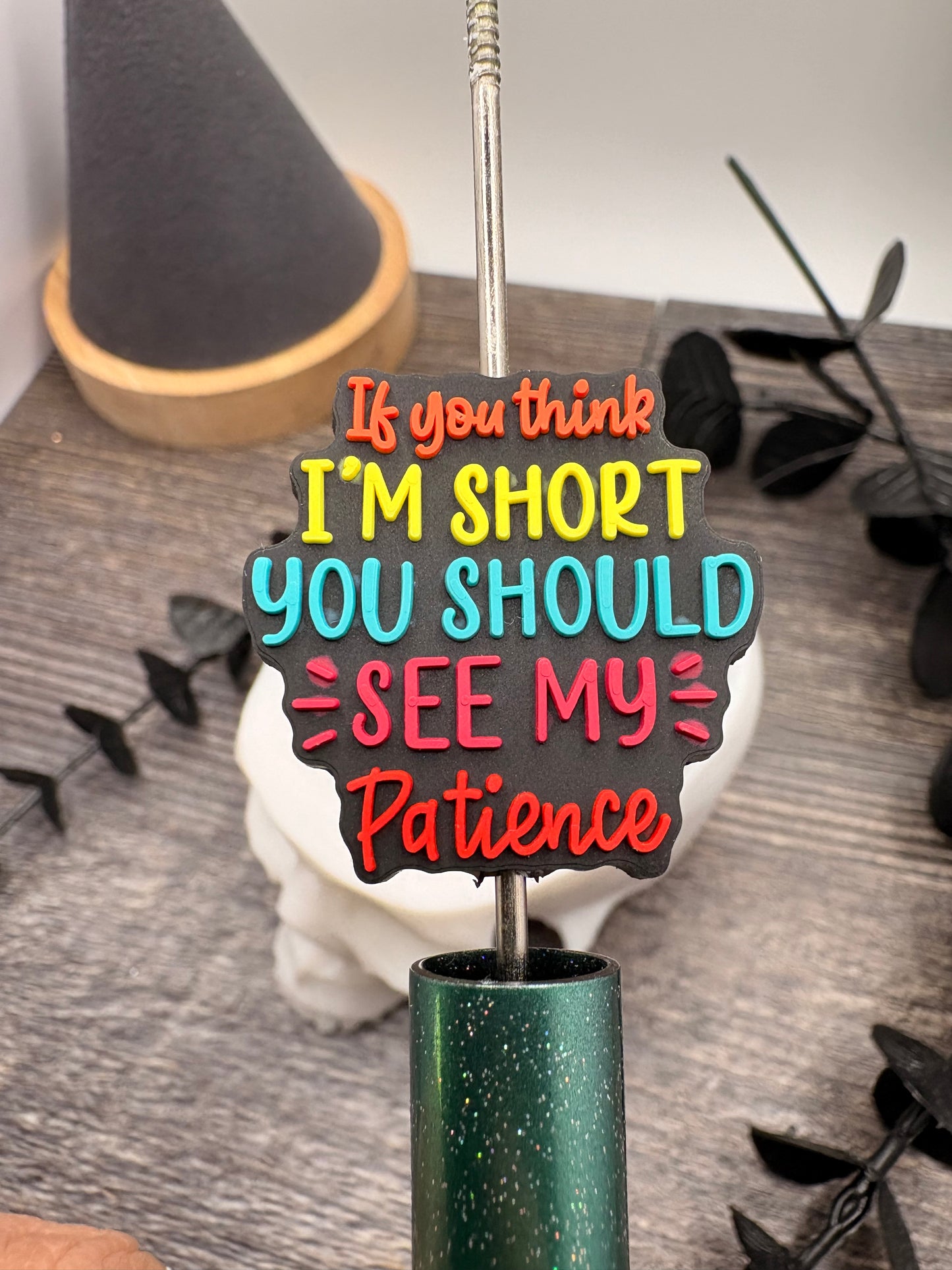 Short patience adult humor bead, Silicone focal, silicone bead for pens, crafting beads, supply focal, 29.5mm, 1pc