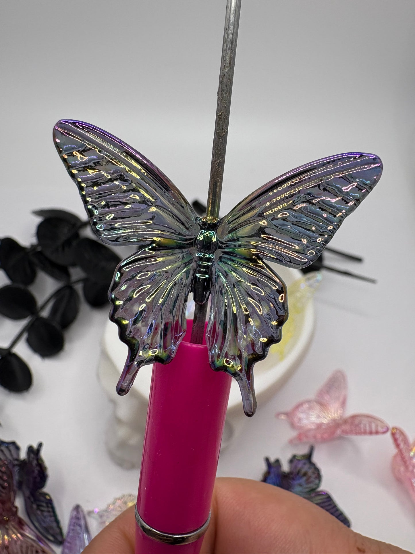 Butterfly 5pc color mix bead, acrylic beads for pens, beading supplies, 32.5mm, beads for keychain