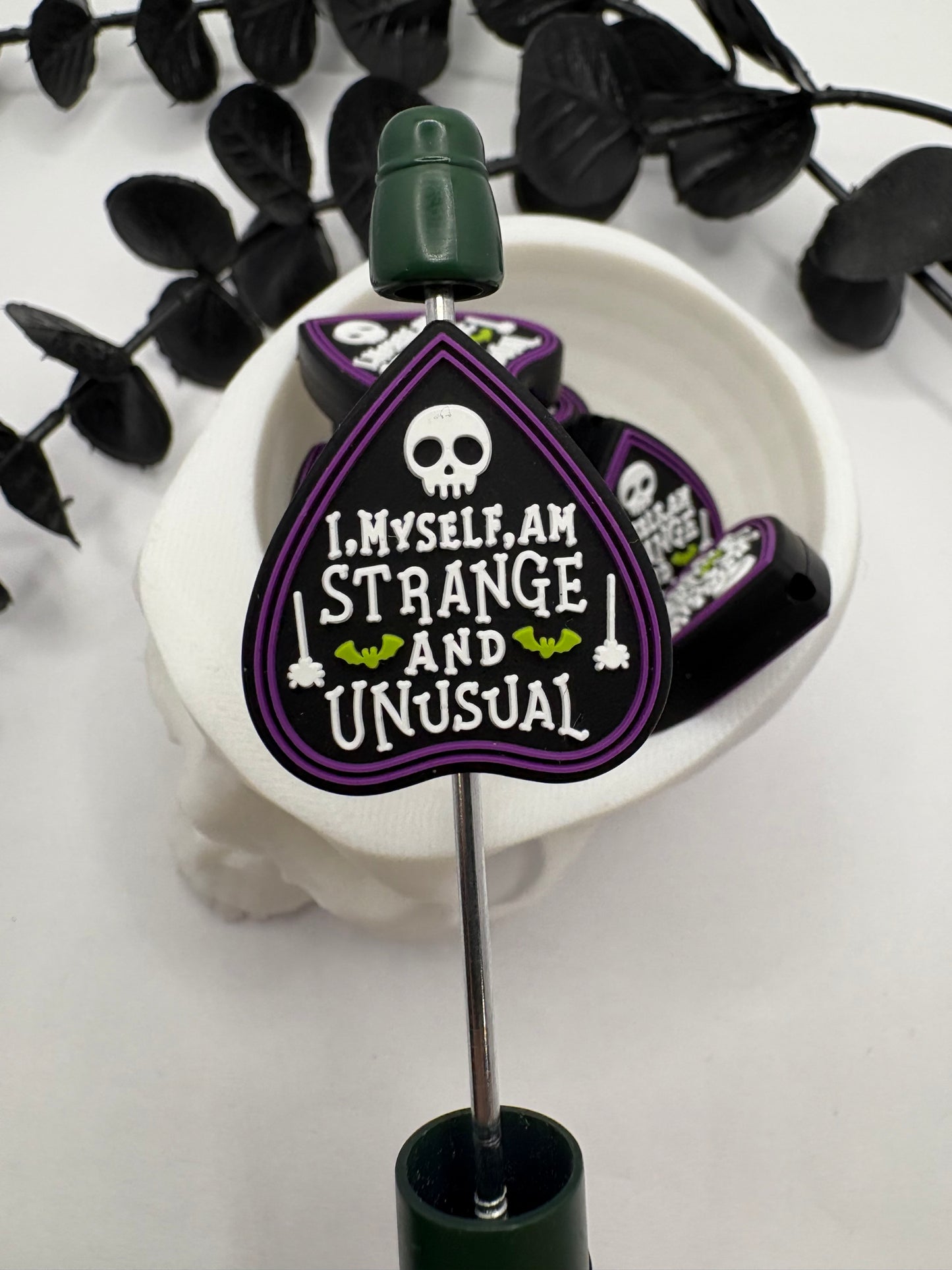 Strange funny Bead, Silicone focal bead, cute bead for pens, double sided print 27mm, 1pc