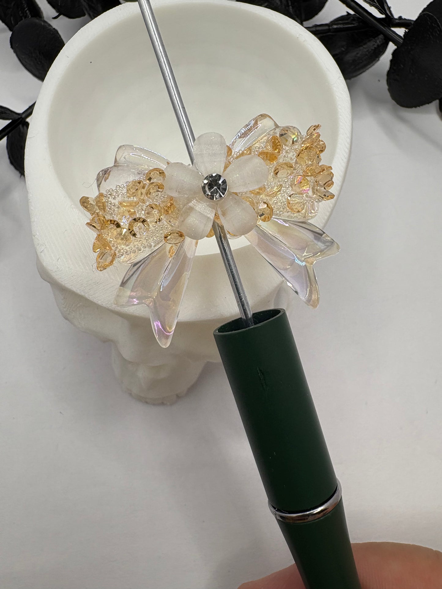 Acrylic Bows with rhinestone, flowers Beads, 32mm beads for pens, beading supplies, beading, 1pc