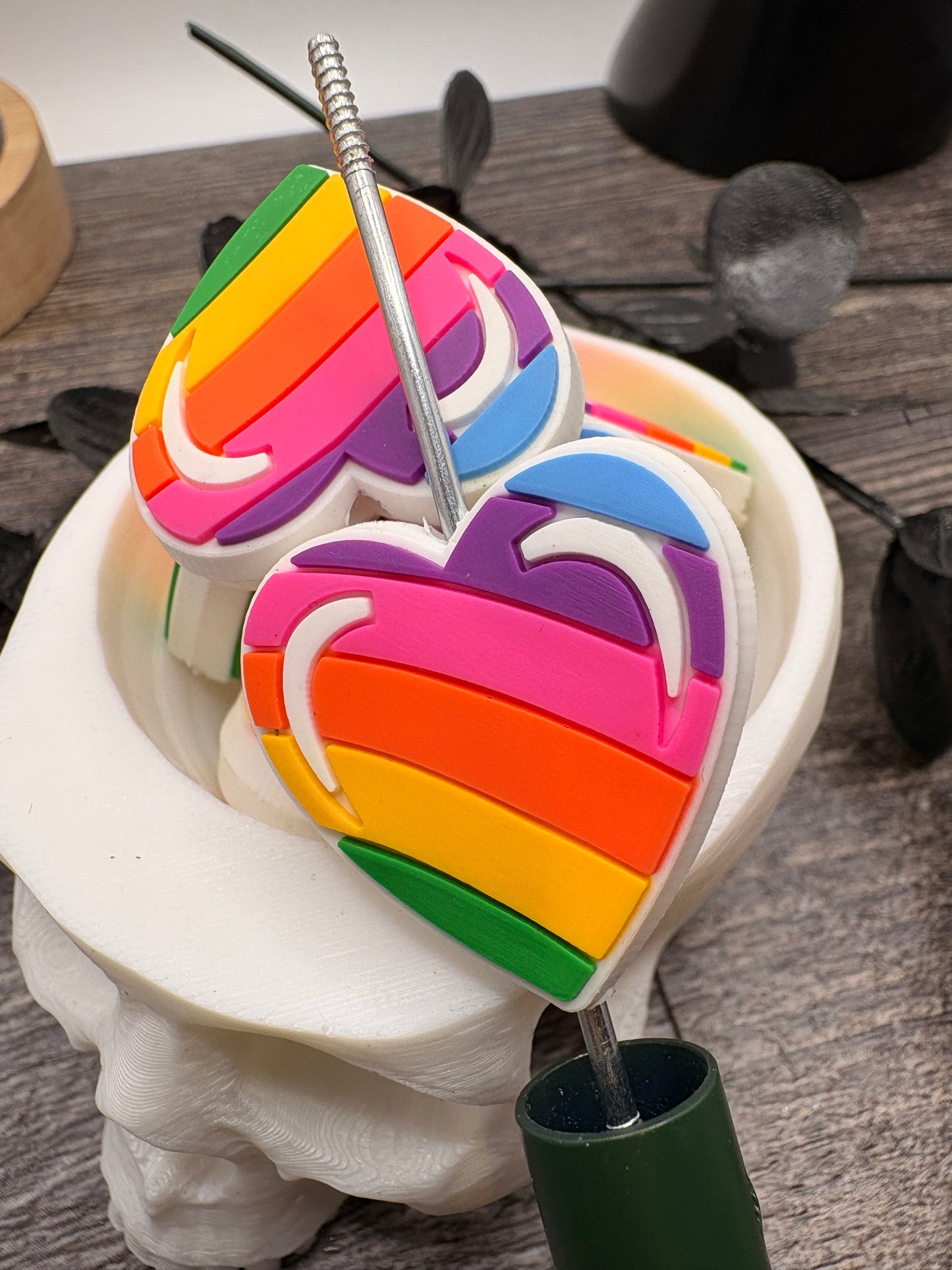 Rainbow Heart: Funny Silicone Focal Bead, 1pc 29mm