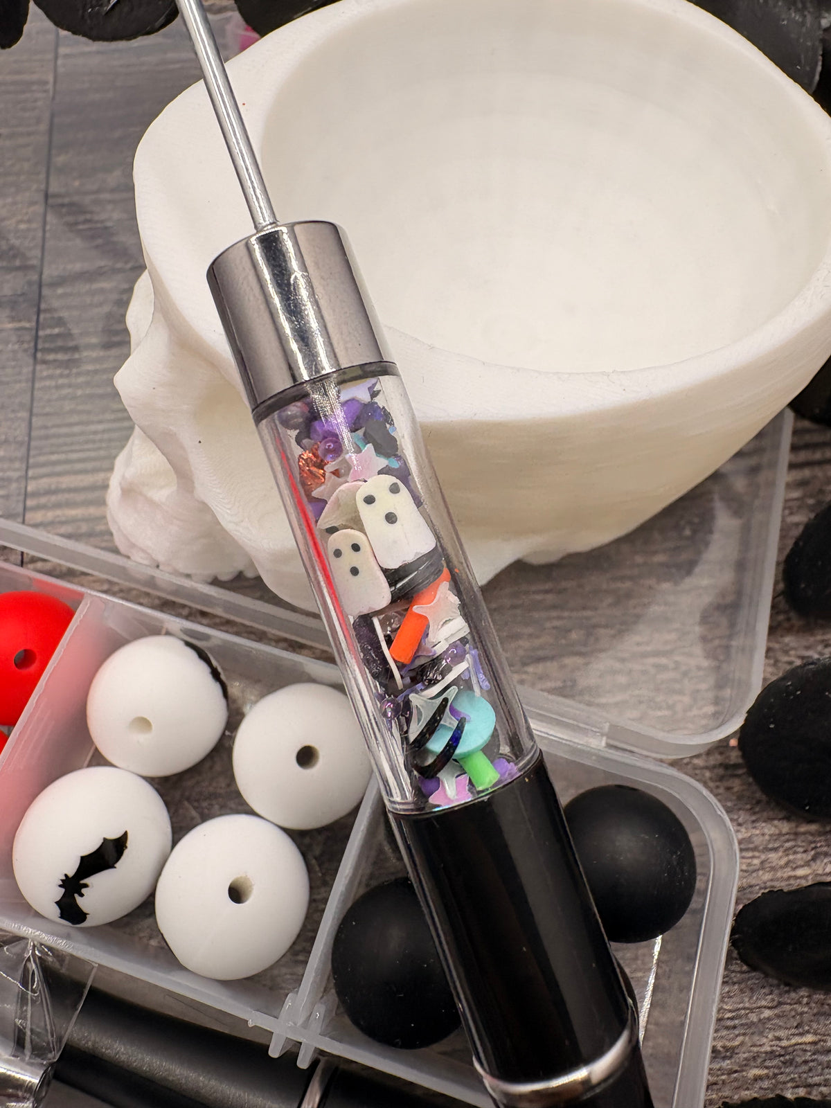 Halloween diy beaded pen kit, 3 pen set, bead mix, Complete pen kit 35pc per kit