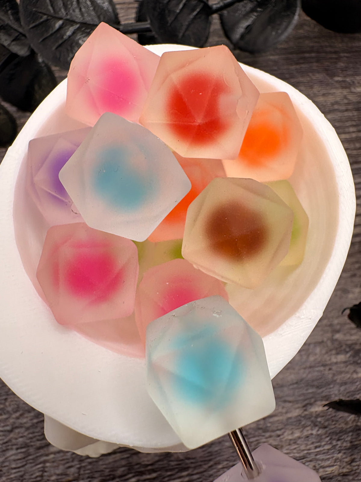 Hex frosted color infused bead, acrylic 15.5mm beads for pens, beading supplies, beading, mix