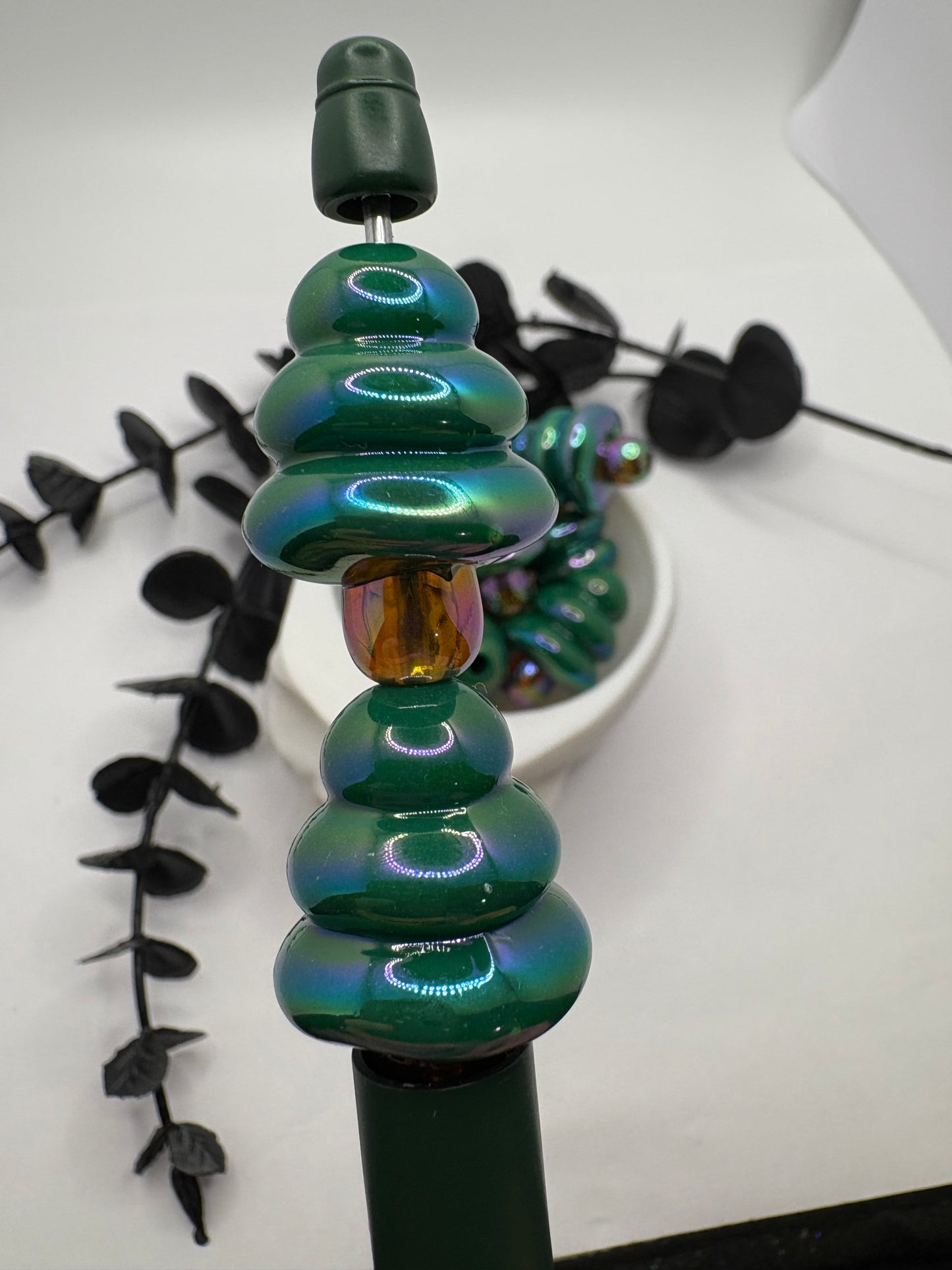 Green Christmas tree bead, beadable pen bead, big focal bead 3d acrylic 1pc