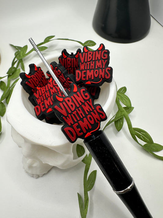 Vibing with my Demons, bead for pens, crafting beads, supplies, focal, supply bead, silicone focal  beadable items,  1pc 27mm