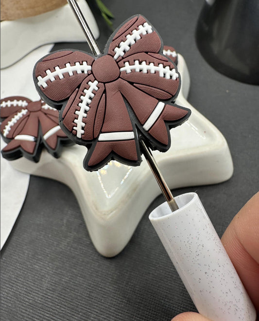 Football Bow bead, silicone focal bead, cute bead for pens, beadable items