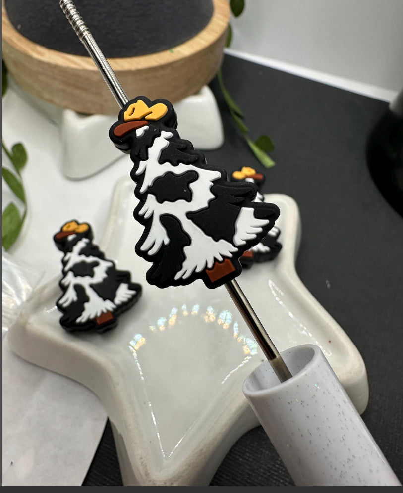 Cow print xmas tree bead, silicone focal bead, cute bead for pens, beadable items