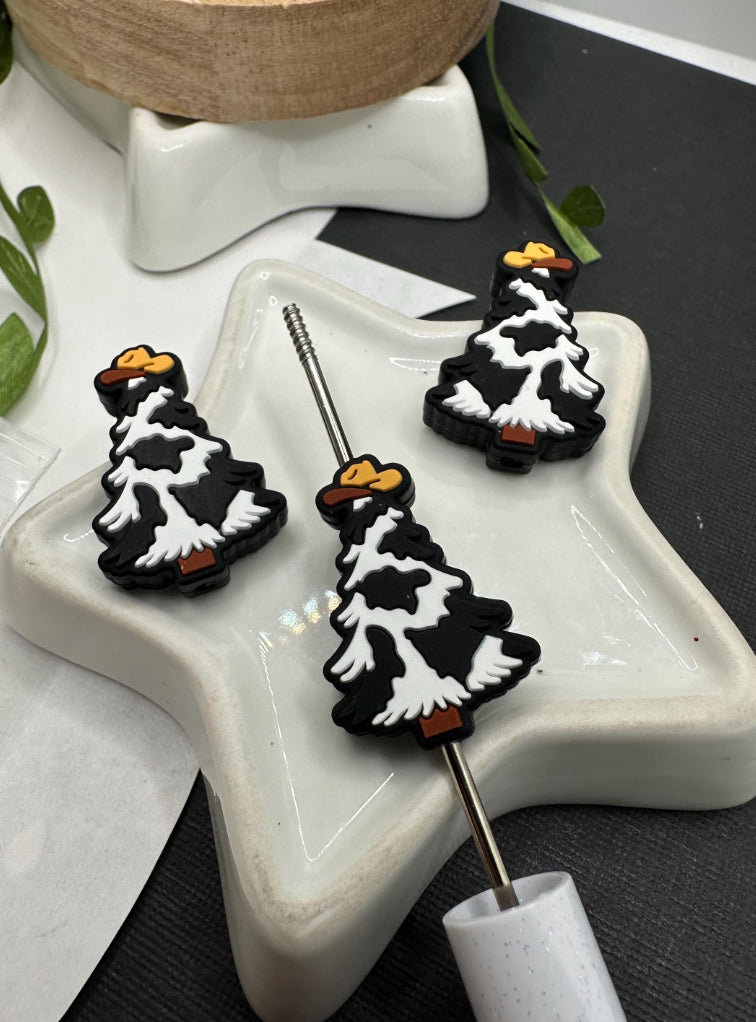 Cow print xmas tree bead, silicone focal bead, cute bead for pens, beadable items