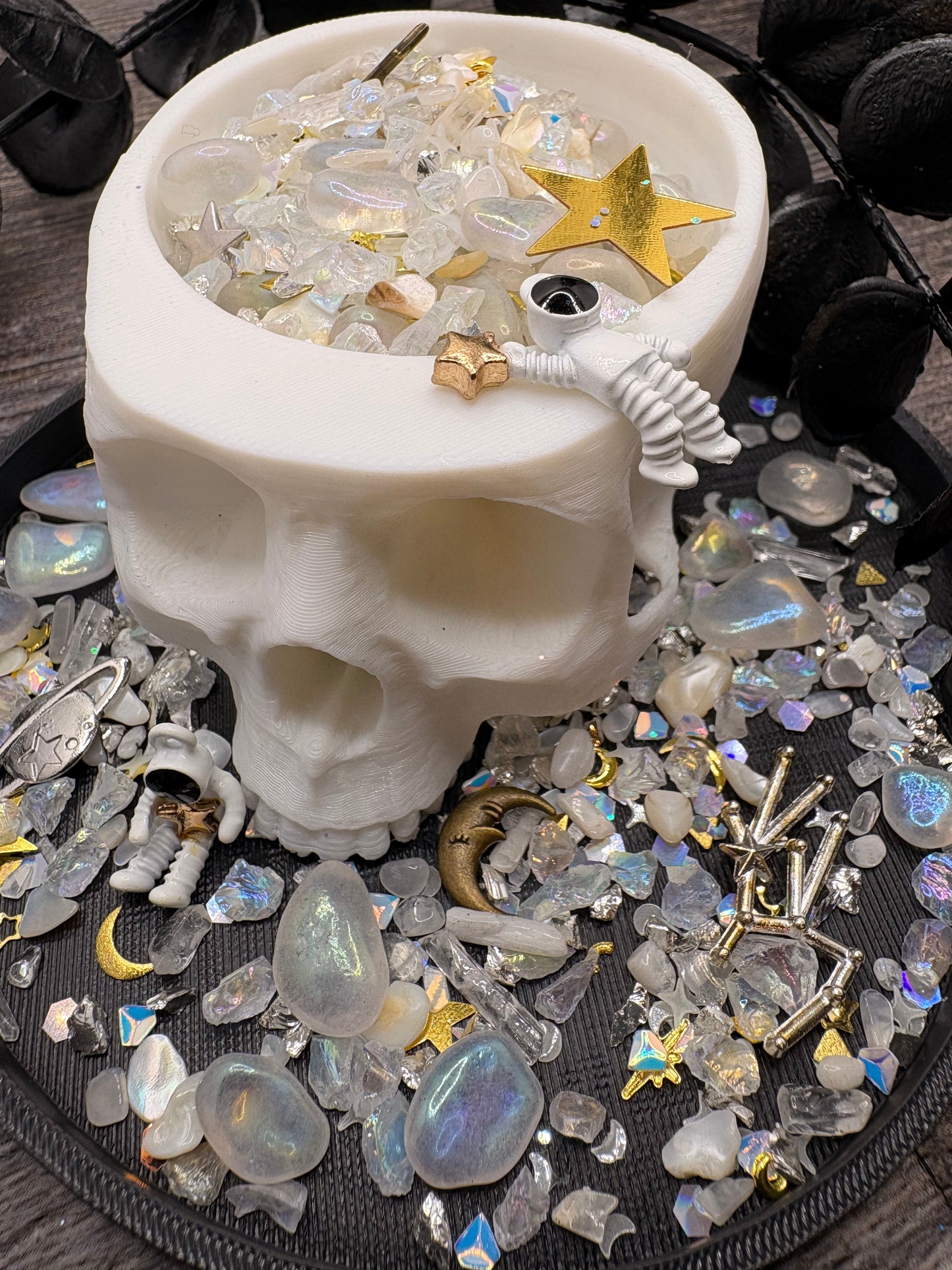 Moon Landing: Mixed glass chunks, holo glass, resin fish, clay slices, resin supplies, shaker fillers resin crafting 1oz wt.