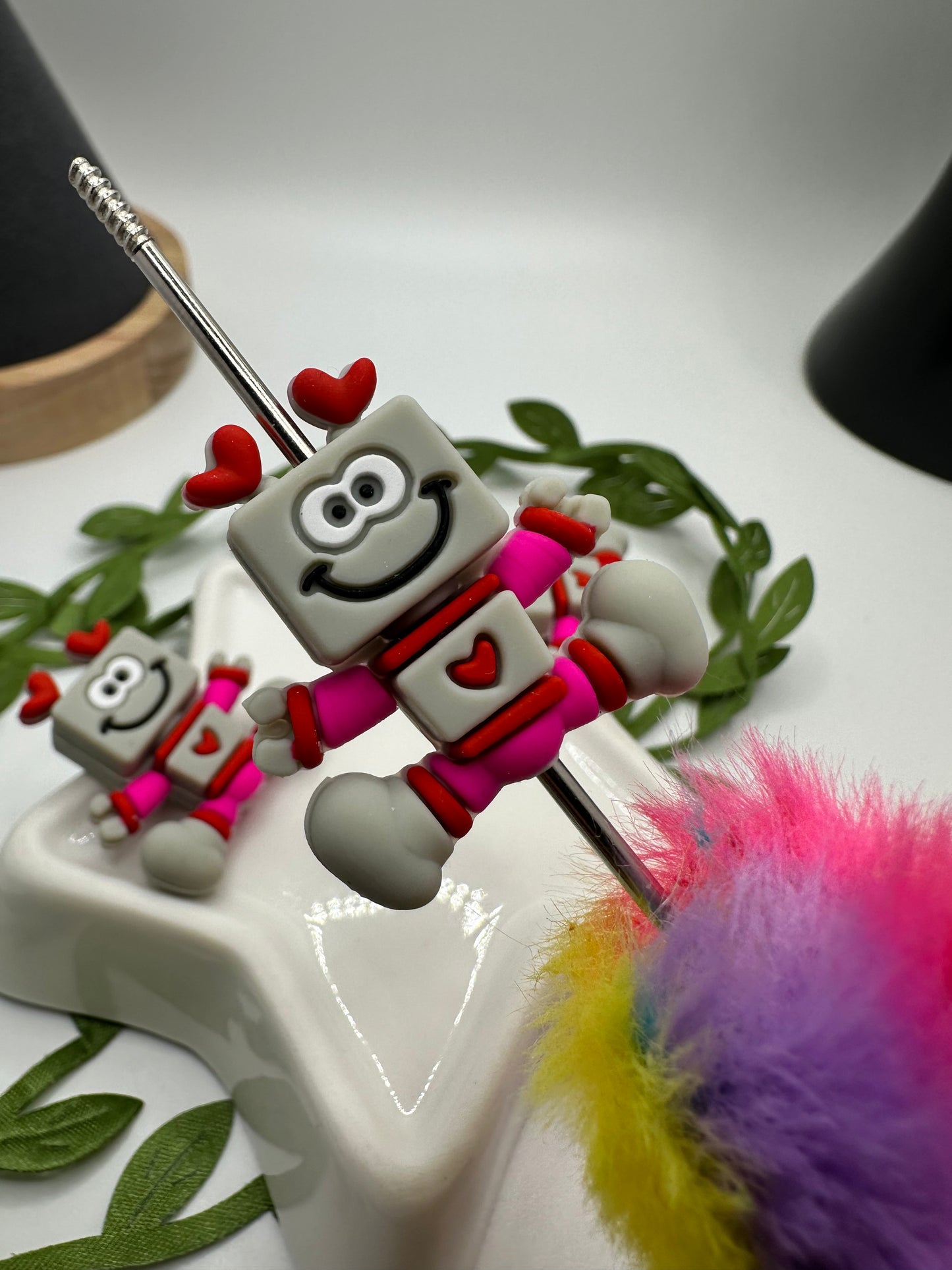 Robot Valentine Bead, Silicone focal bead, cute bead for pens, bead for beadable items, bead double sided silicone bead 29mm