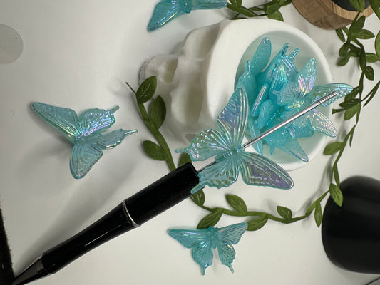 Butterfly Blue bead, acrylic beads for pens, beading supplies, beading, 32.5mm, beads for keychain 2pc