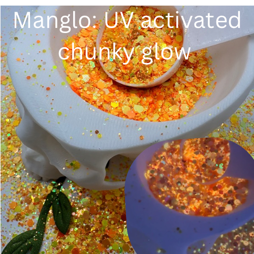 Manglo: uv glow chunky glitter mix, crafting supplies glitter, resin supplies, resin glitter, mix holo glitter .5oz by wt.