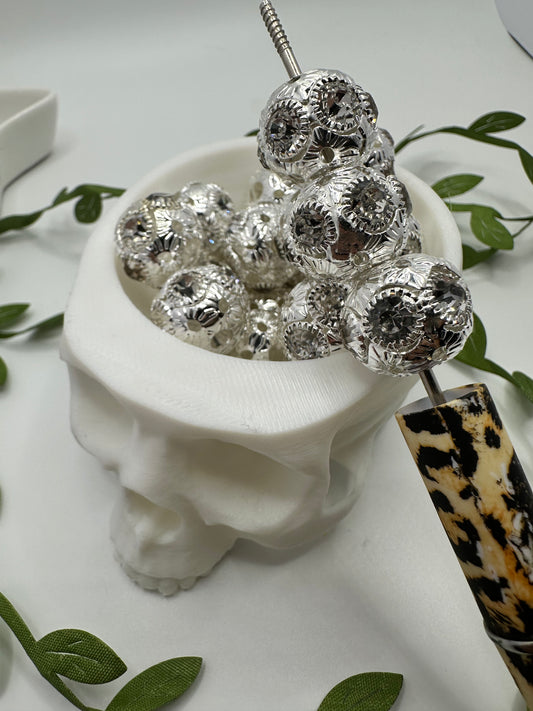 Metal Silver rhinestone Beads, 17mm beads for pens, beading supplies, beading, 2pc